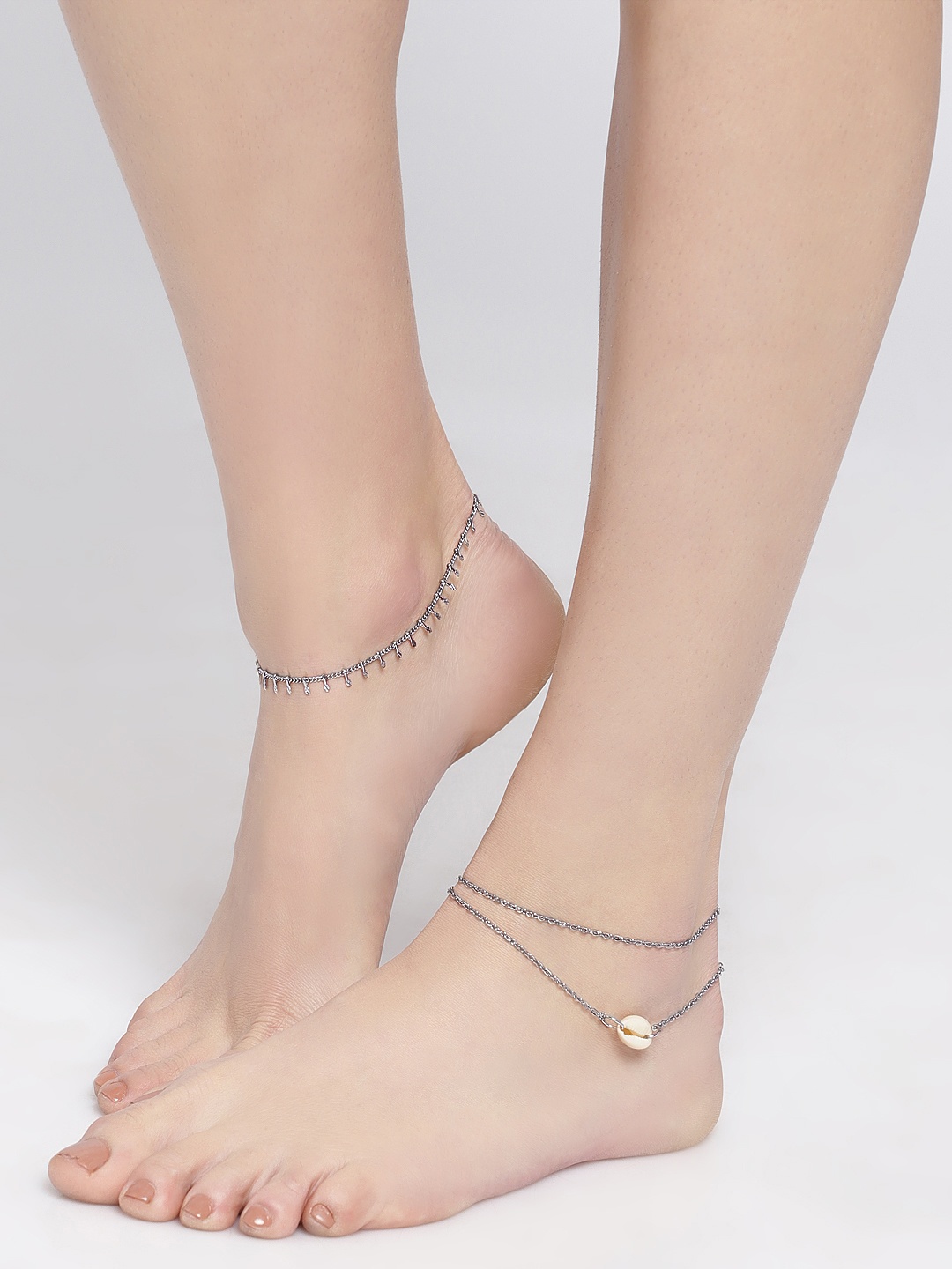 

OOMPH Set of 2 Silver-Toned Bohemian Anklets