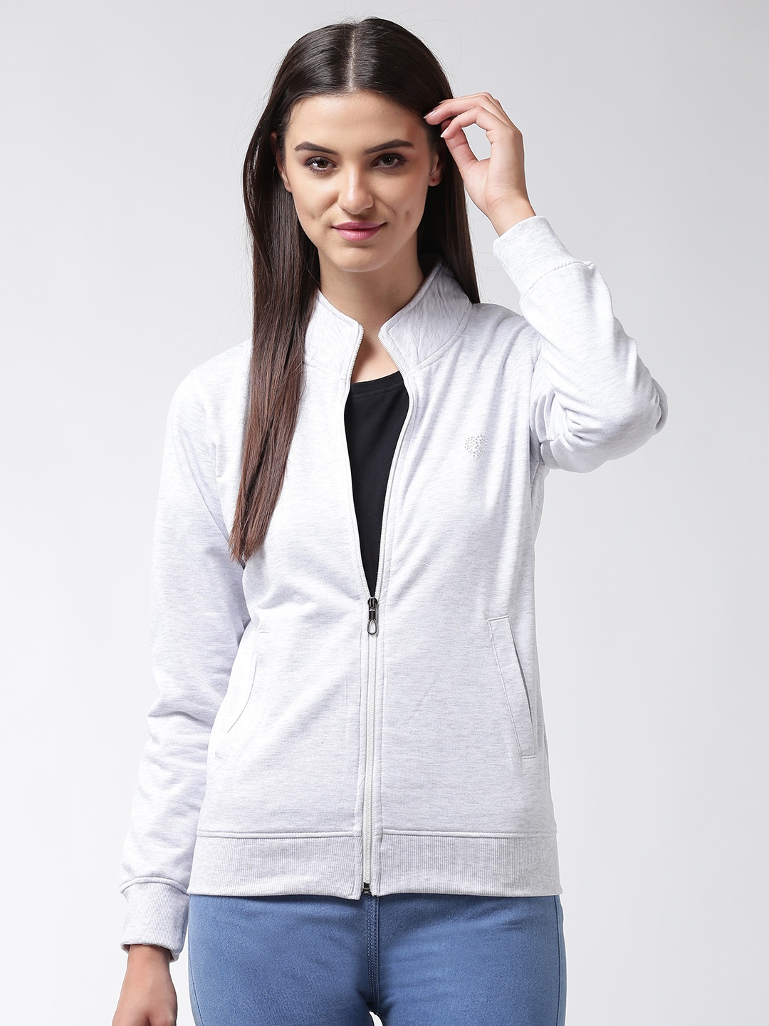 

Fort Collins Women Grey Melange Solid Sweatshirt