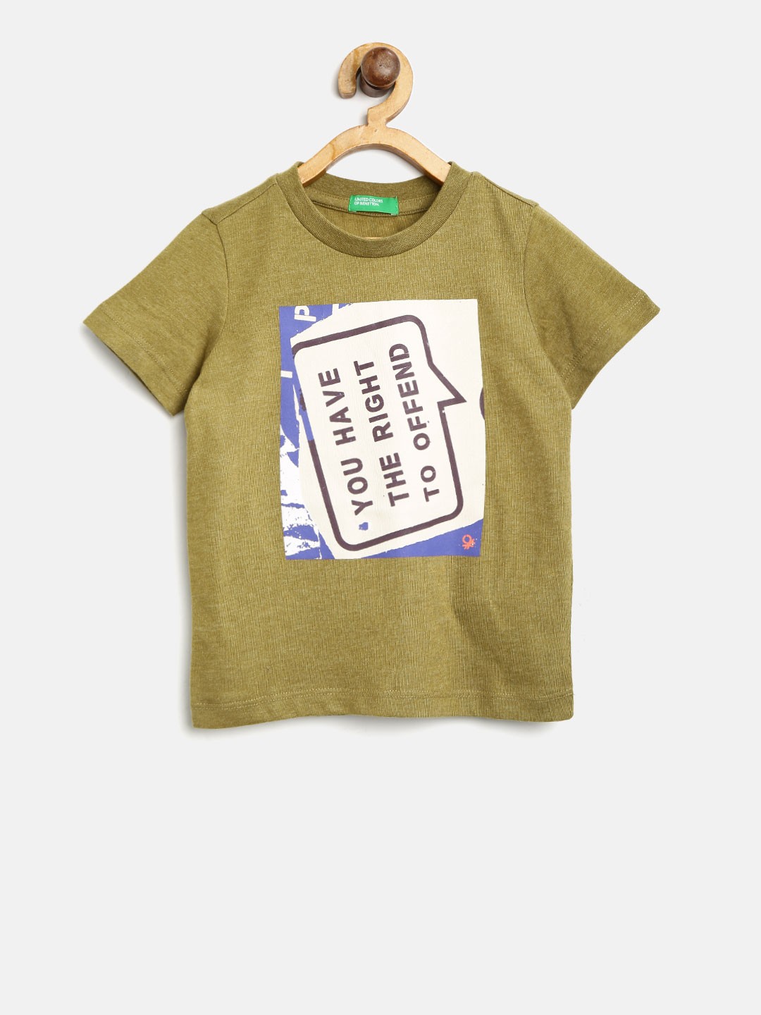

United Colors of Benetton Boys Olive Green Printed Round Neck T-shirt