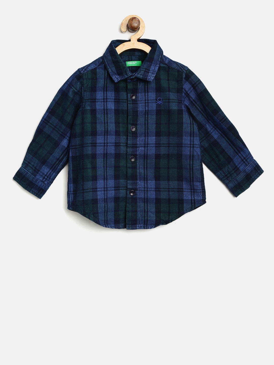 

United Colors of Benetton Boys Navy Blue & Green Regular Fit Checked Casual Shirt