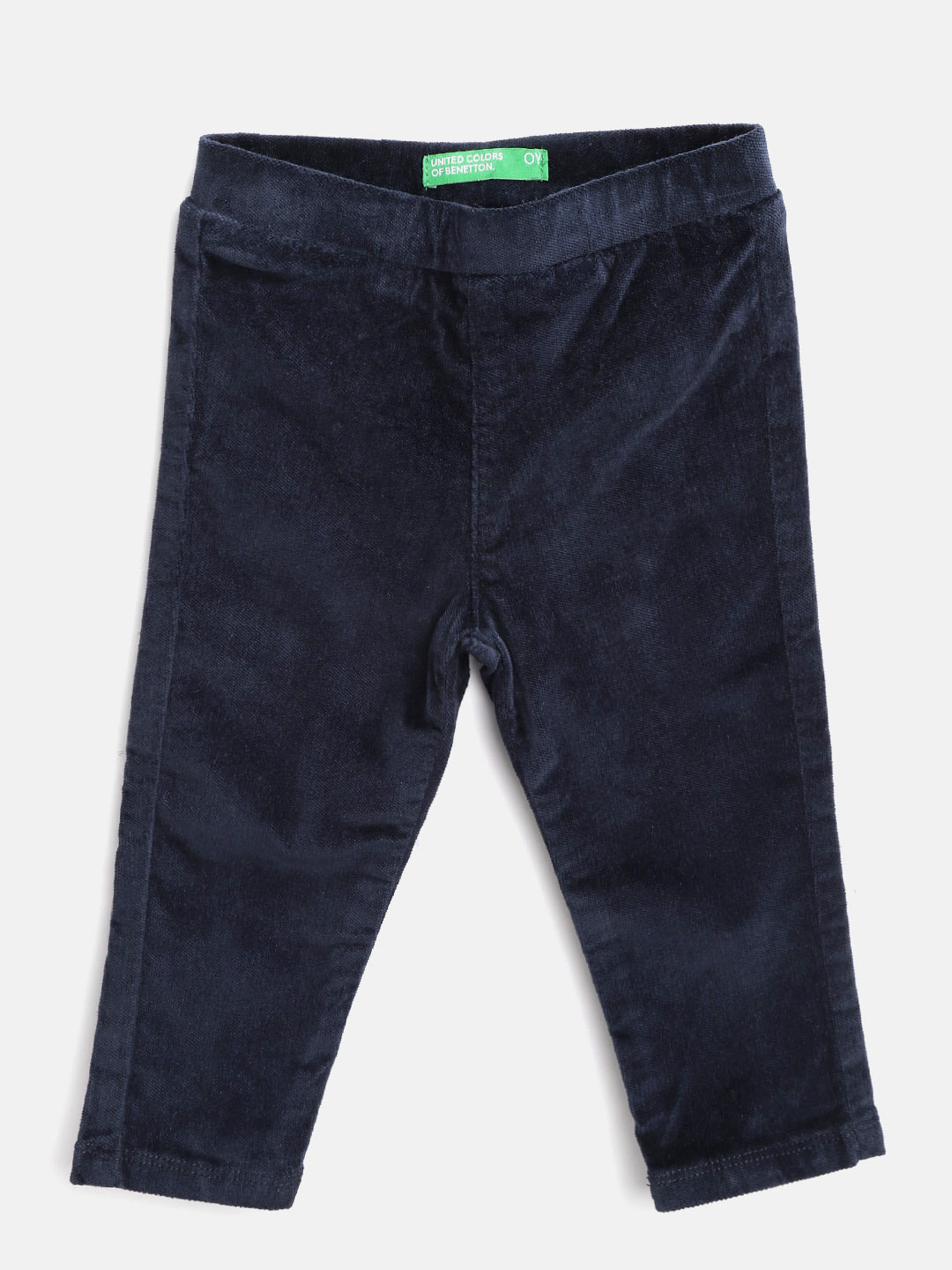 

United Colors of Benetton Girls Navy Blue Solid Velvet Finish Treggings