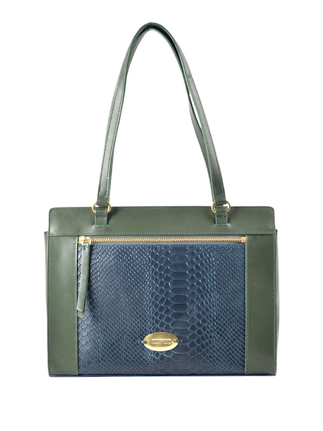 

Hidesign Blue & Green Leather Textured Shoulder Bag