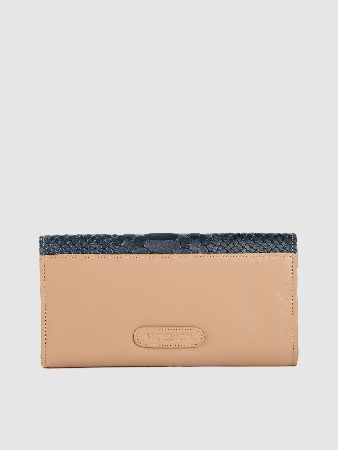 

Hidesign Women Tan Brown & Navy Blue Colourblocked Leather Three Fold Wallet