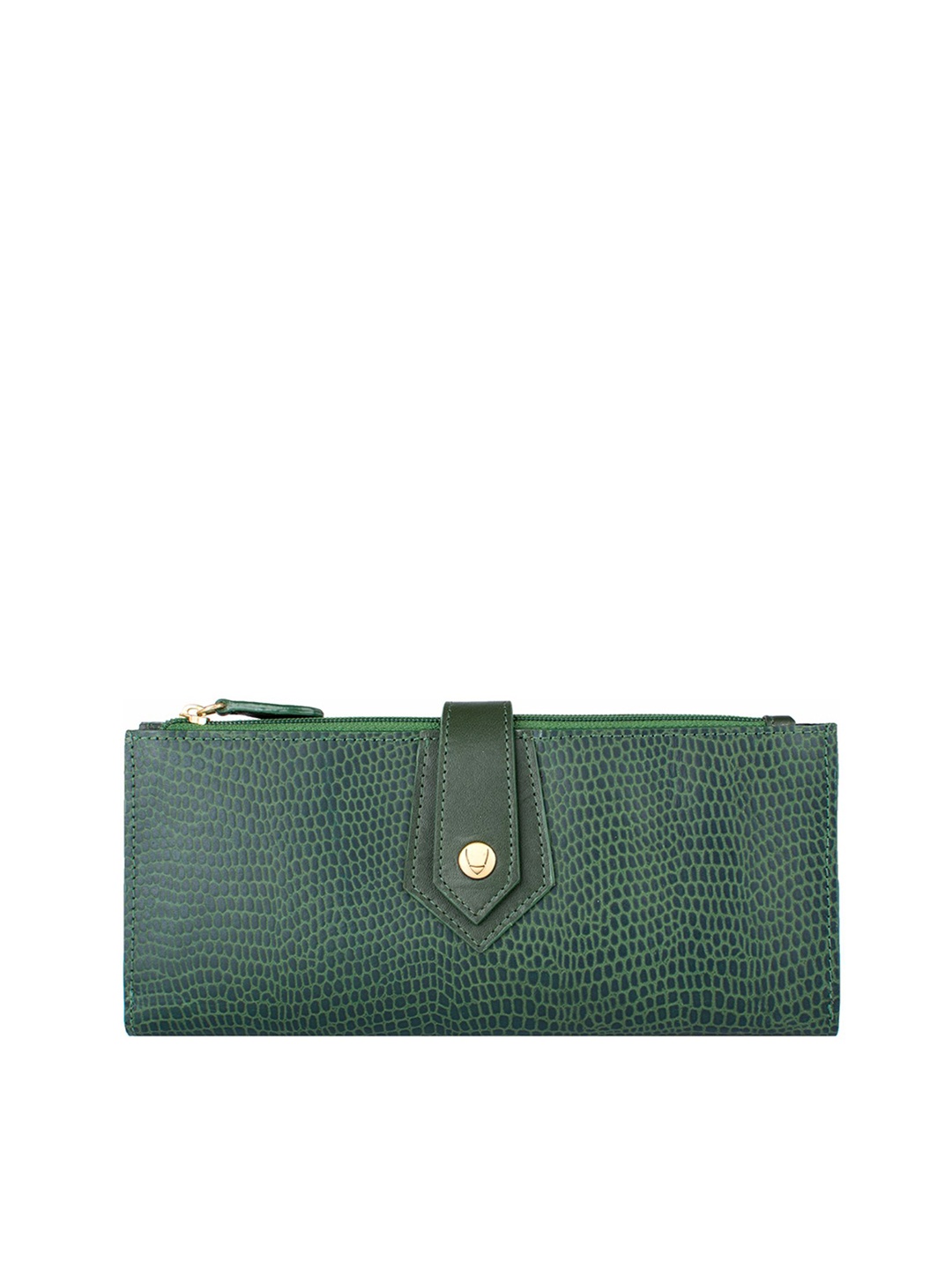 

Hidesign Women Green Textured Two Fold Leather Wallet