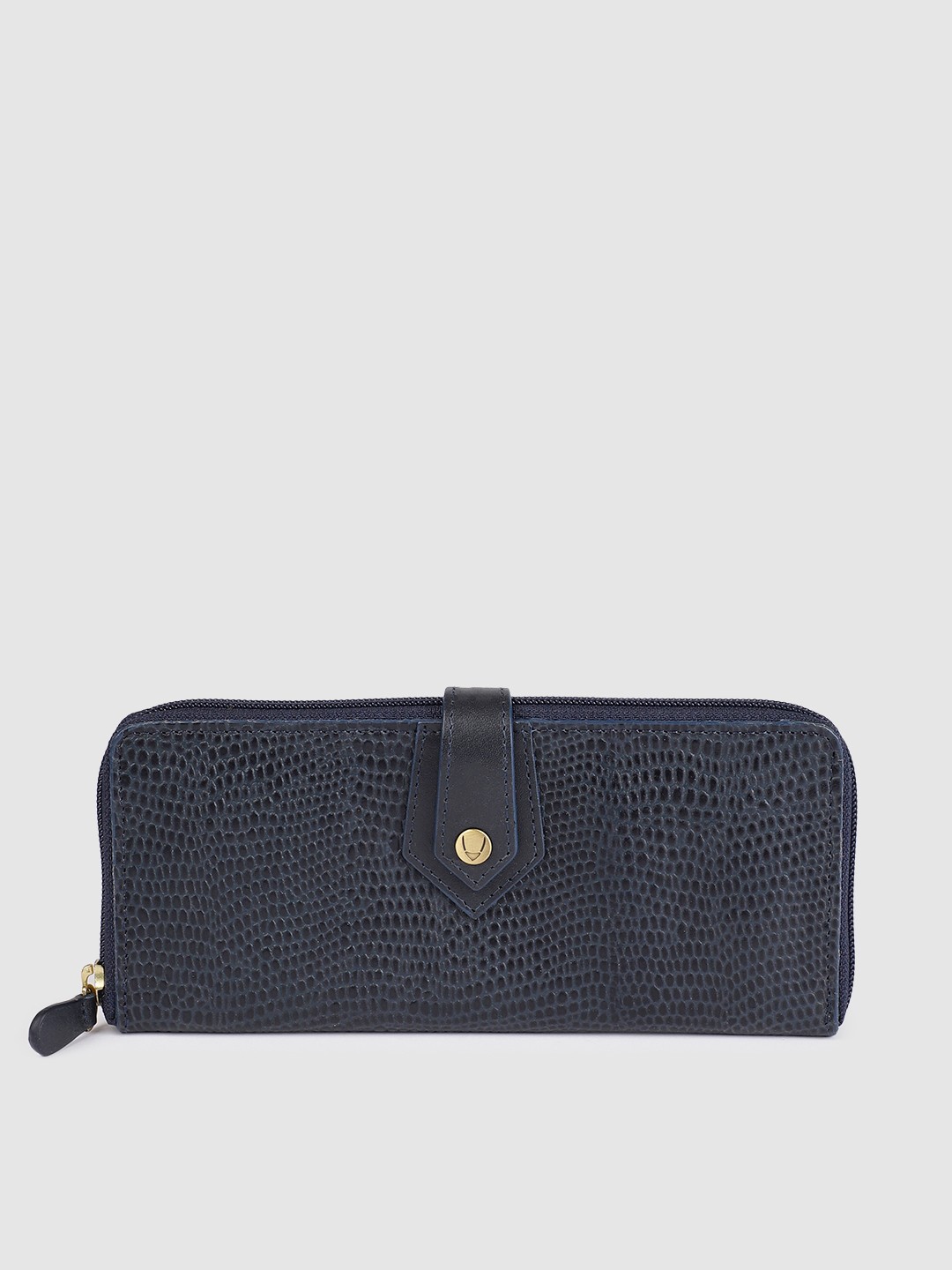 

Hidesign Women Blue Textured Zip Around Leather Wallet