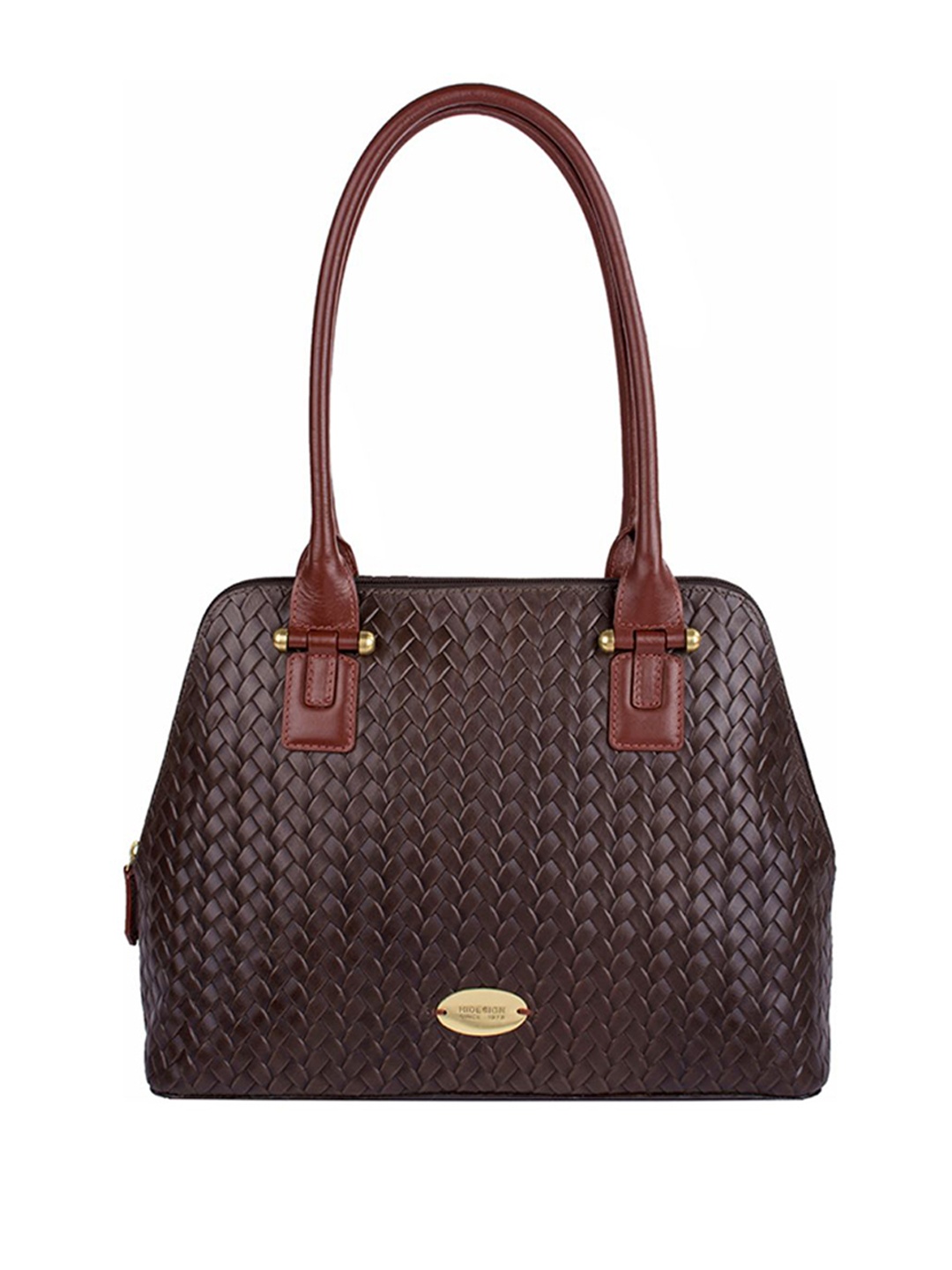 

Hidesign Coffee Brown Basket Weave Textured Leather Handcrafted Shoulder Bag