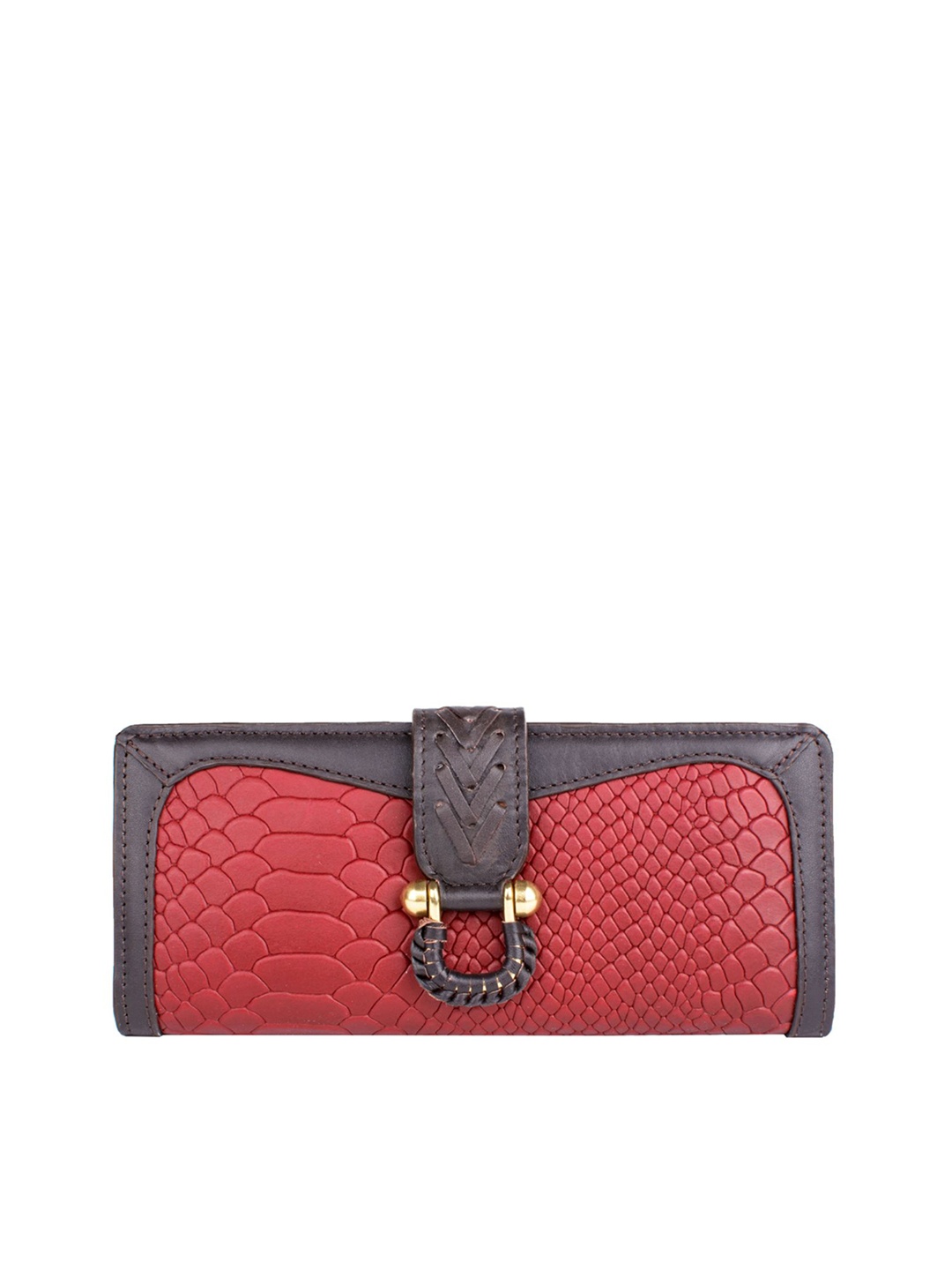 

Hidesign Women Magenta & Brown Snakeskin Textured Two Fold Wallet
