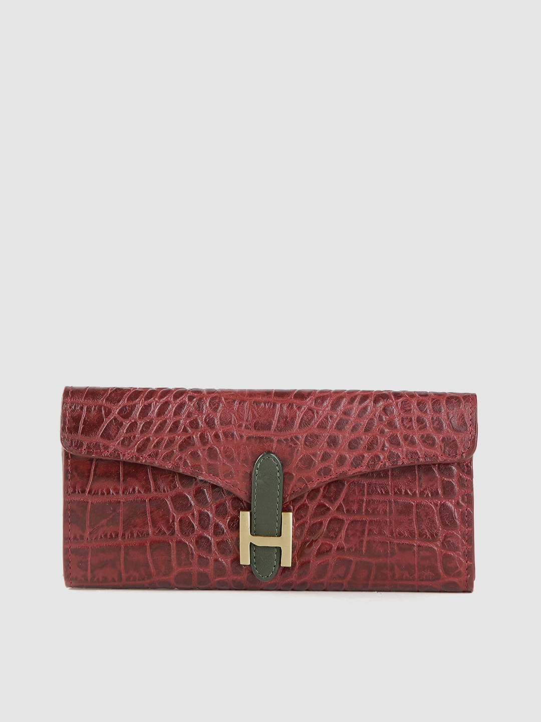 

Hidesign Women Red Textured Three Fold Leather Wallet