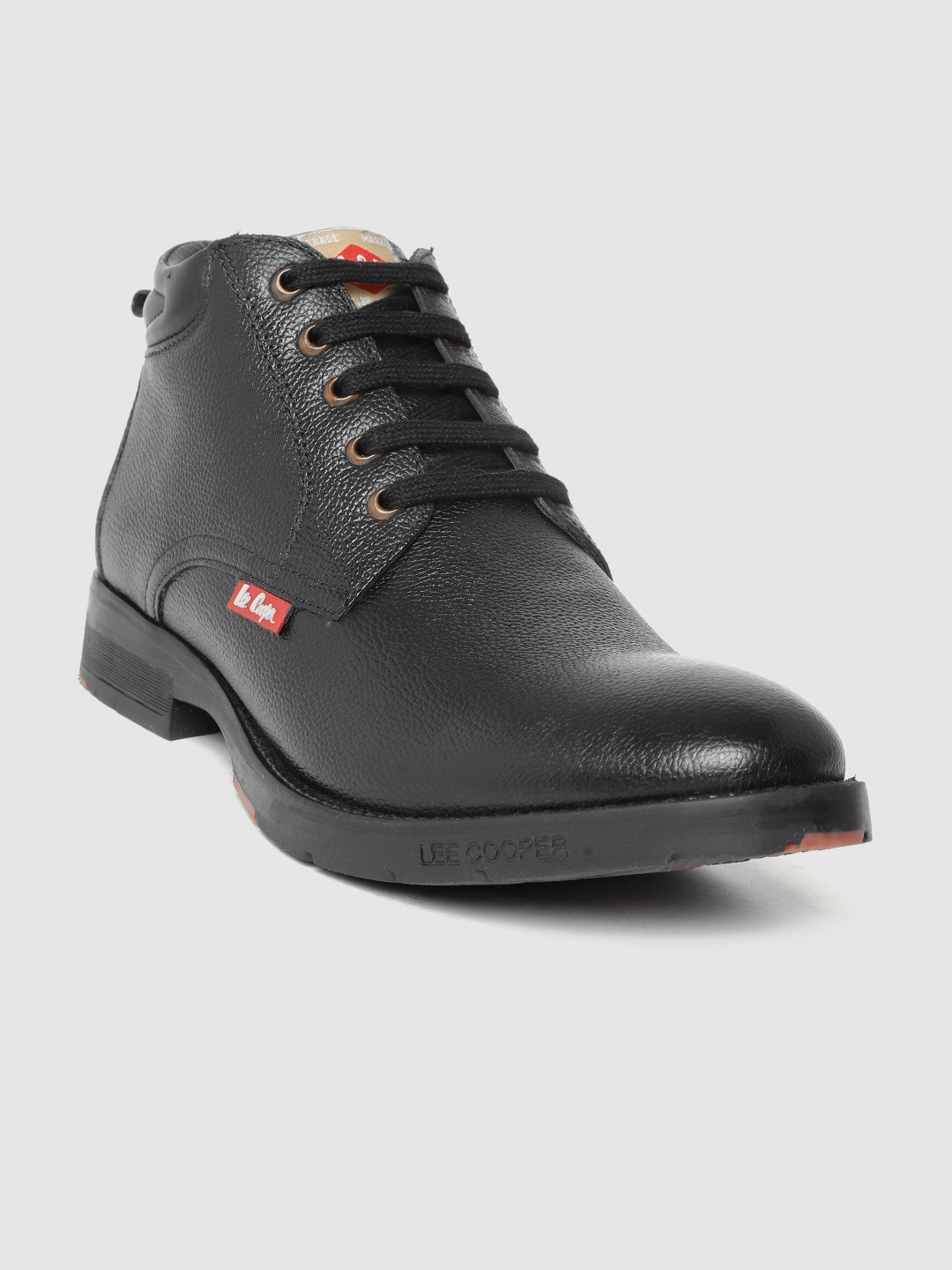 

Lee Cooper Men Black Solid Leather Mid-Top Derbys