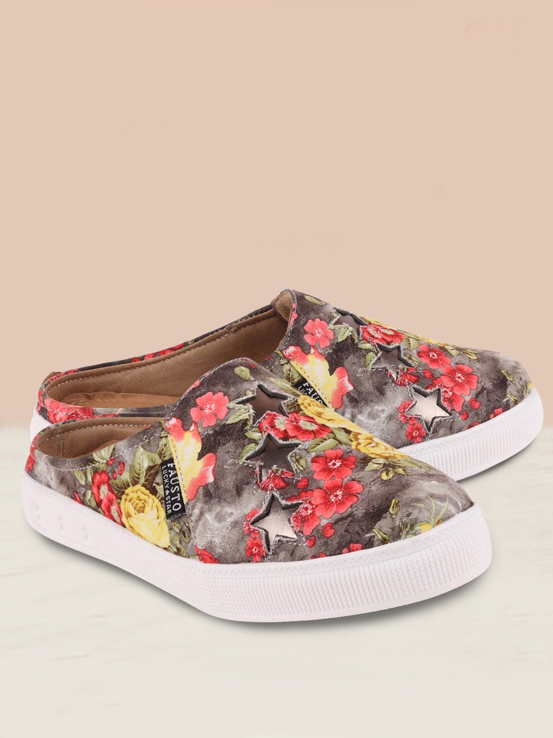 

FAUSTO Women Grey & Pink Printed Lightweight Slip-On Sneakers