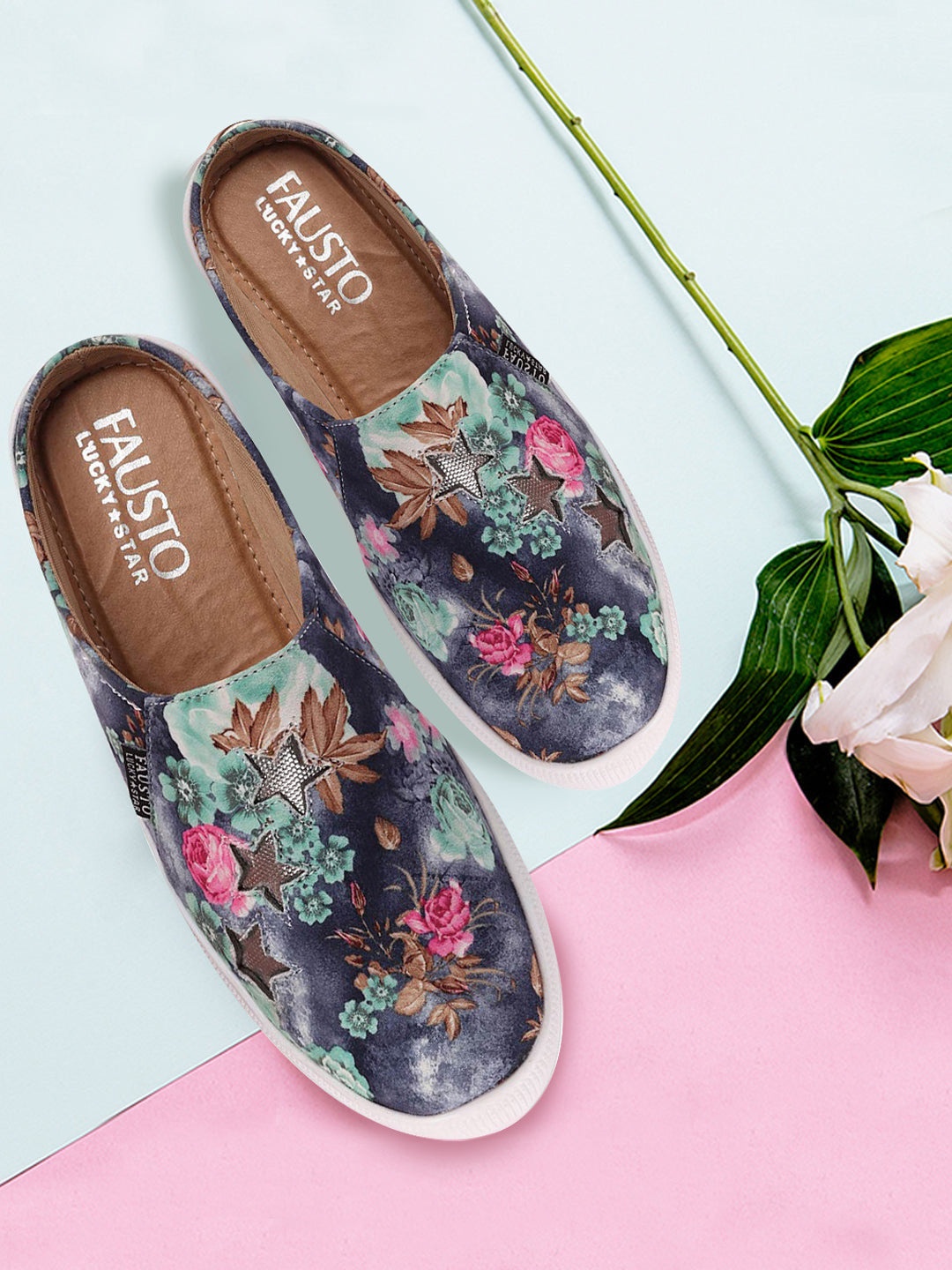 

FAUSTO Women Blue & Brown Printed Lightweight Slip-On Sneakers