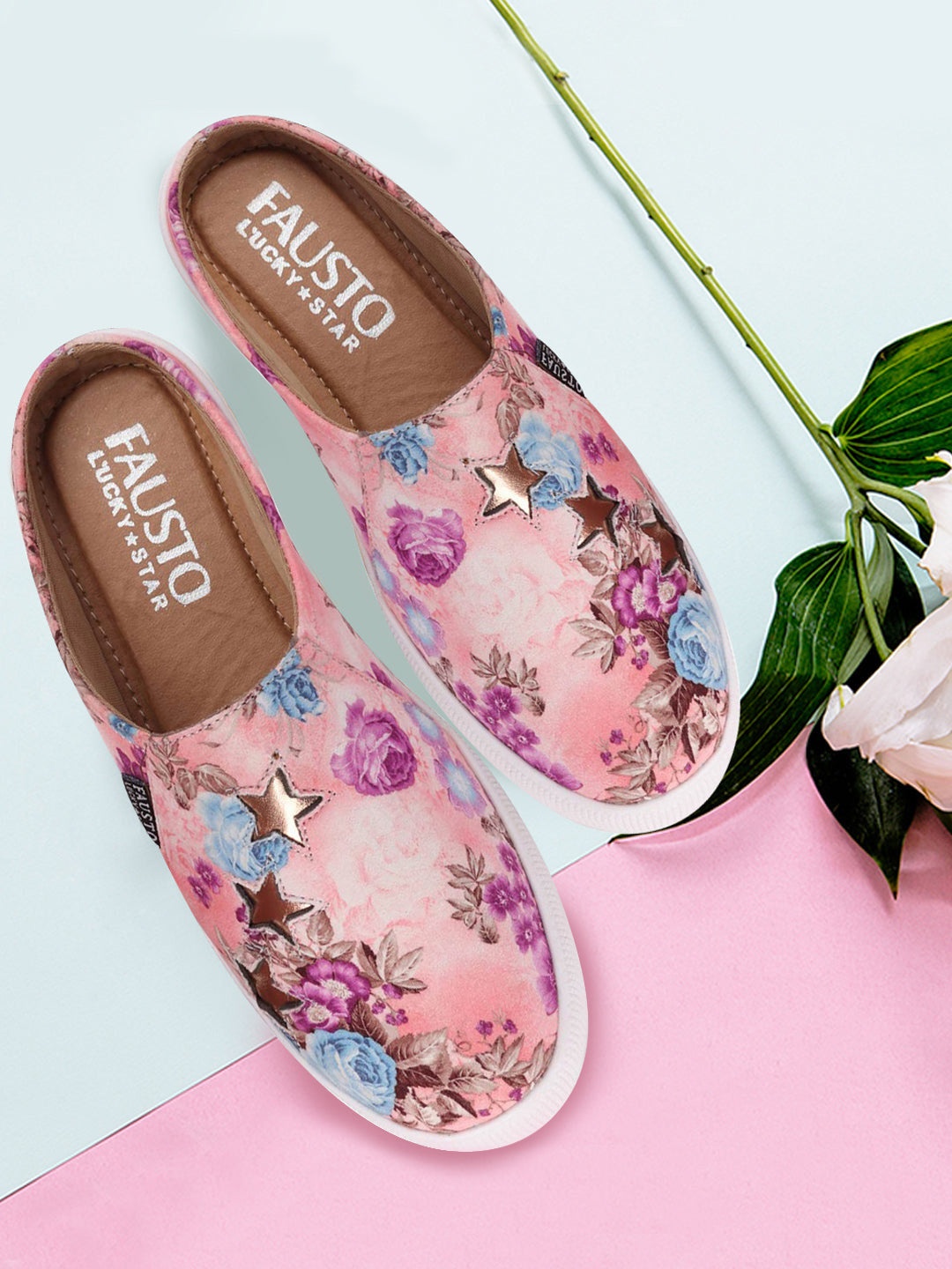 

FAUSTO Women Pink & Blue Printed Lightweight Slip-On Sneakers