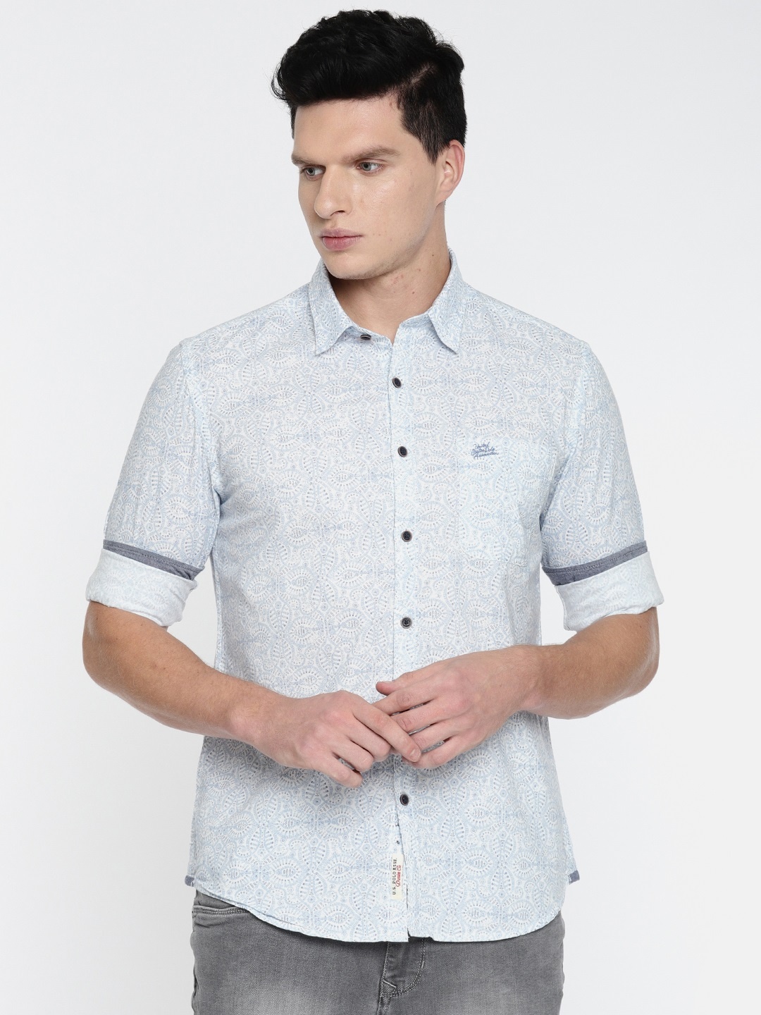

U.S. Polo Assn. Denim Co. Men Blue & White Printed Casual Shirt