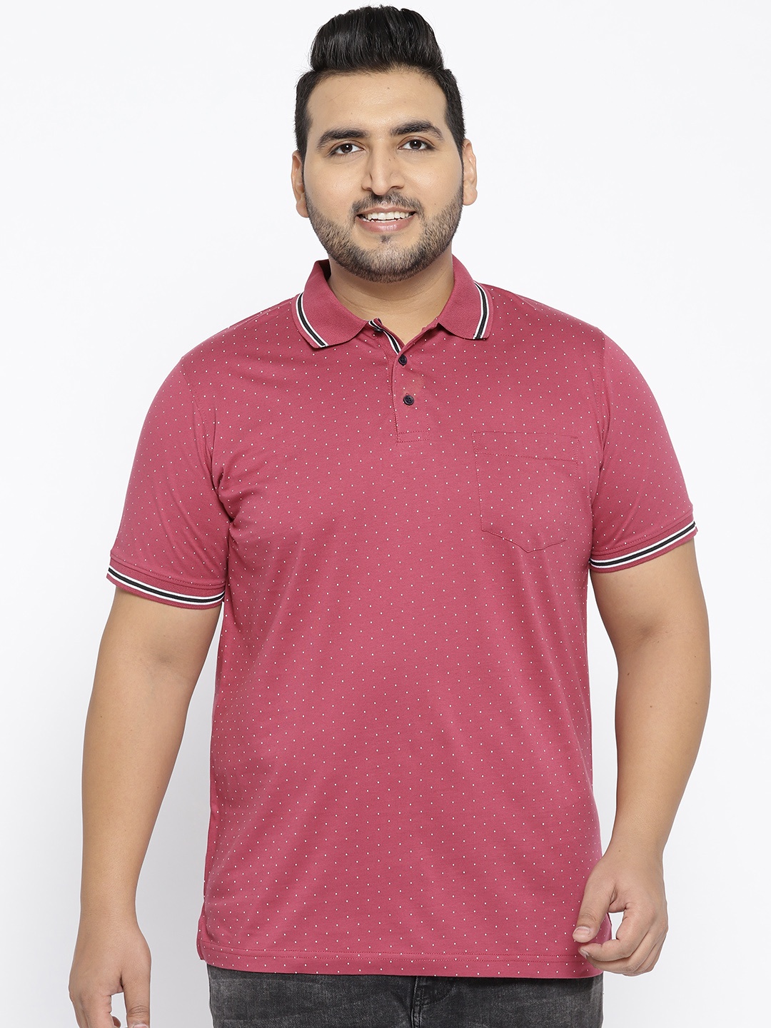 aLL Plus Size Polo Collar T-shirt, Pink