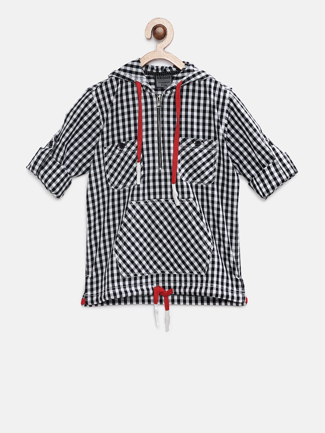 

RIKIDOOS Boys Black & White Regular Fit Checked Casual Shirt