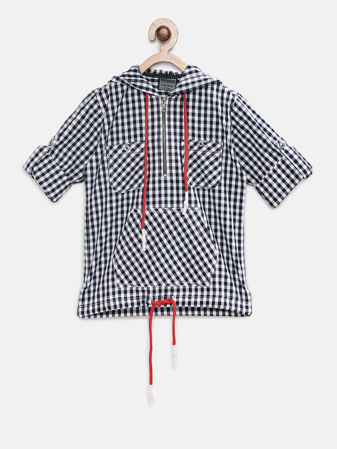 

RIKIDOOS Boys Blue & White Checked Hood T-shirt