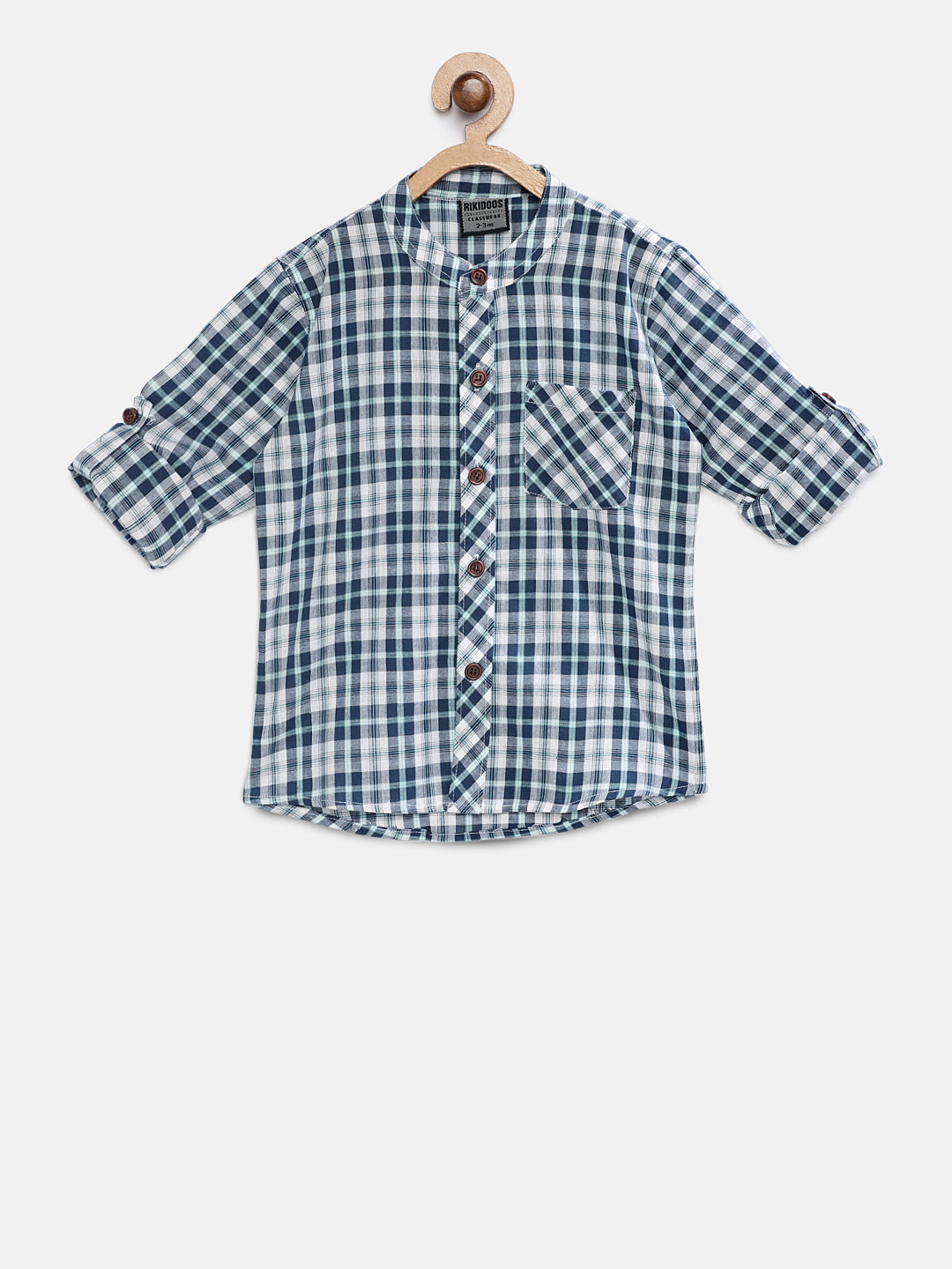 

RIKIDOOS Boys Blue & White Regular Fit Checked Casual Shirt