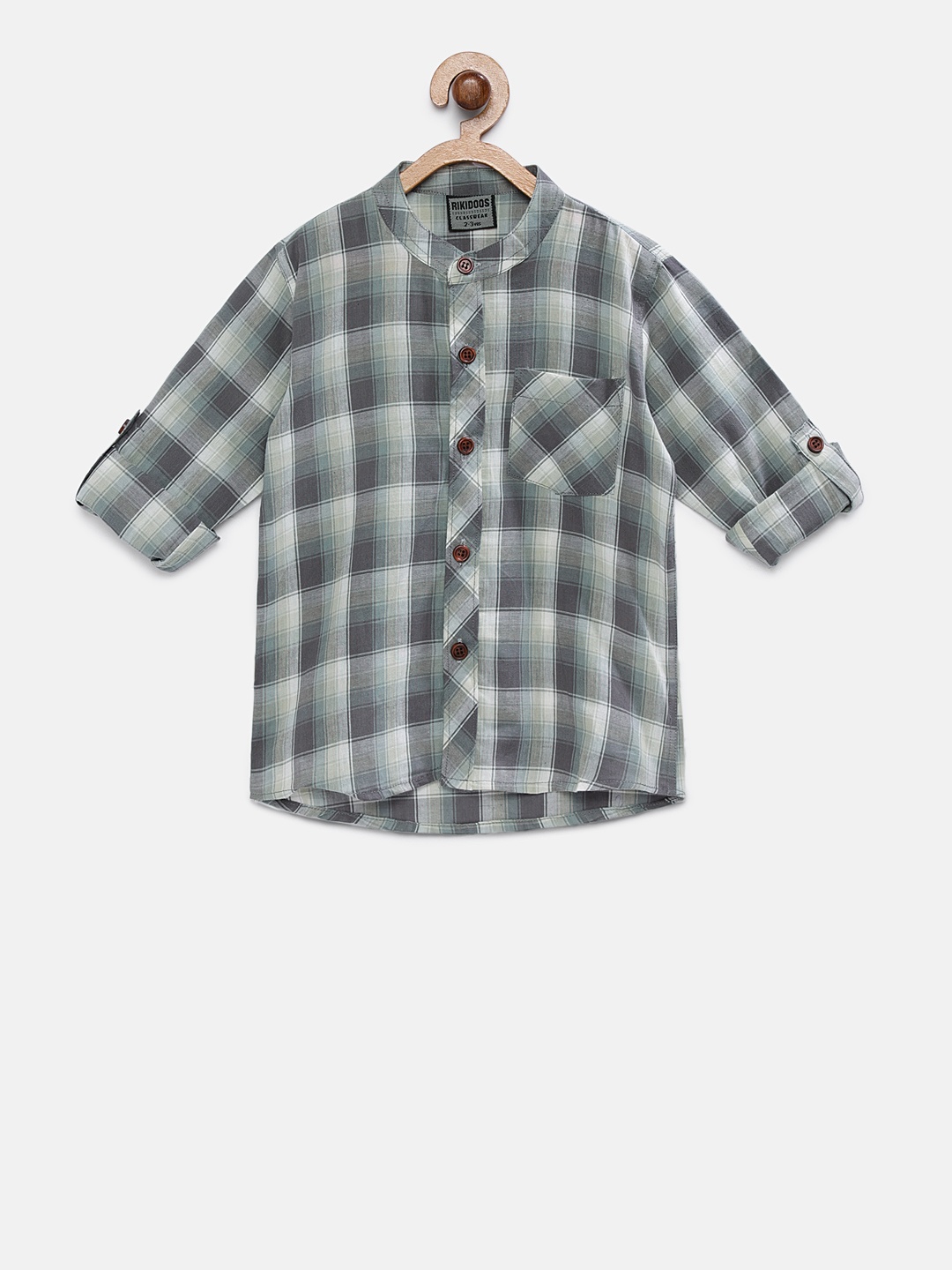 

RIKIDOOS Boys Grey & Off-White Regular Fit Checked Casual Shirt