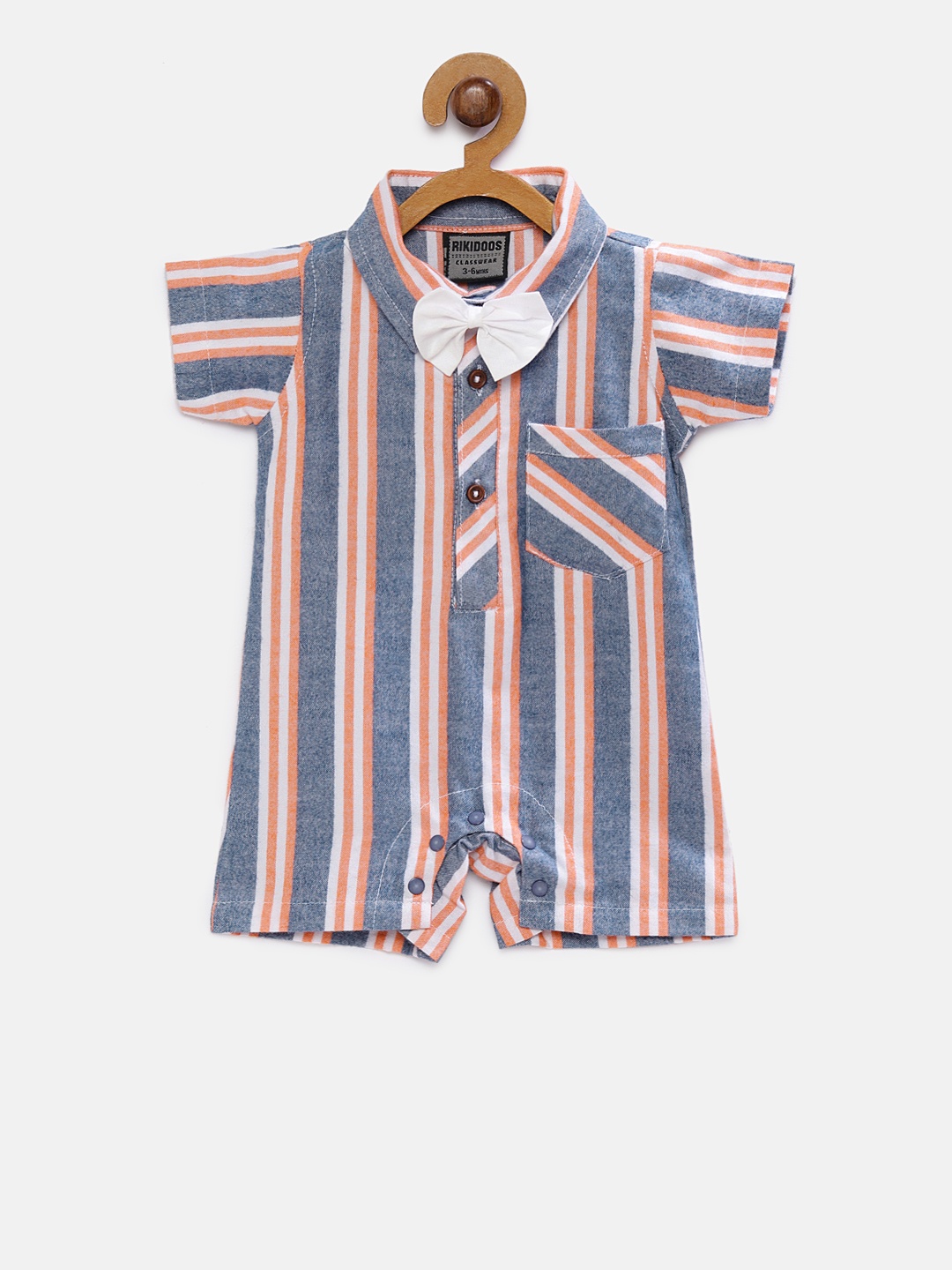 

RIKIDOOS Kids Blue and Orange Striped Romper