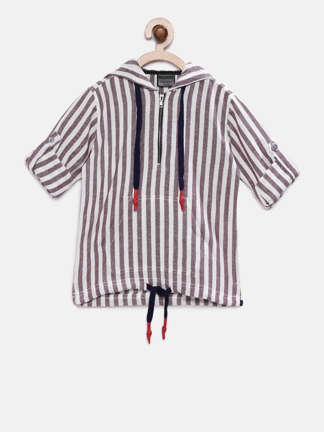 

RIKIDOOS Boys Brown & Off-White Regular Fit Striped Casual Shirt