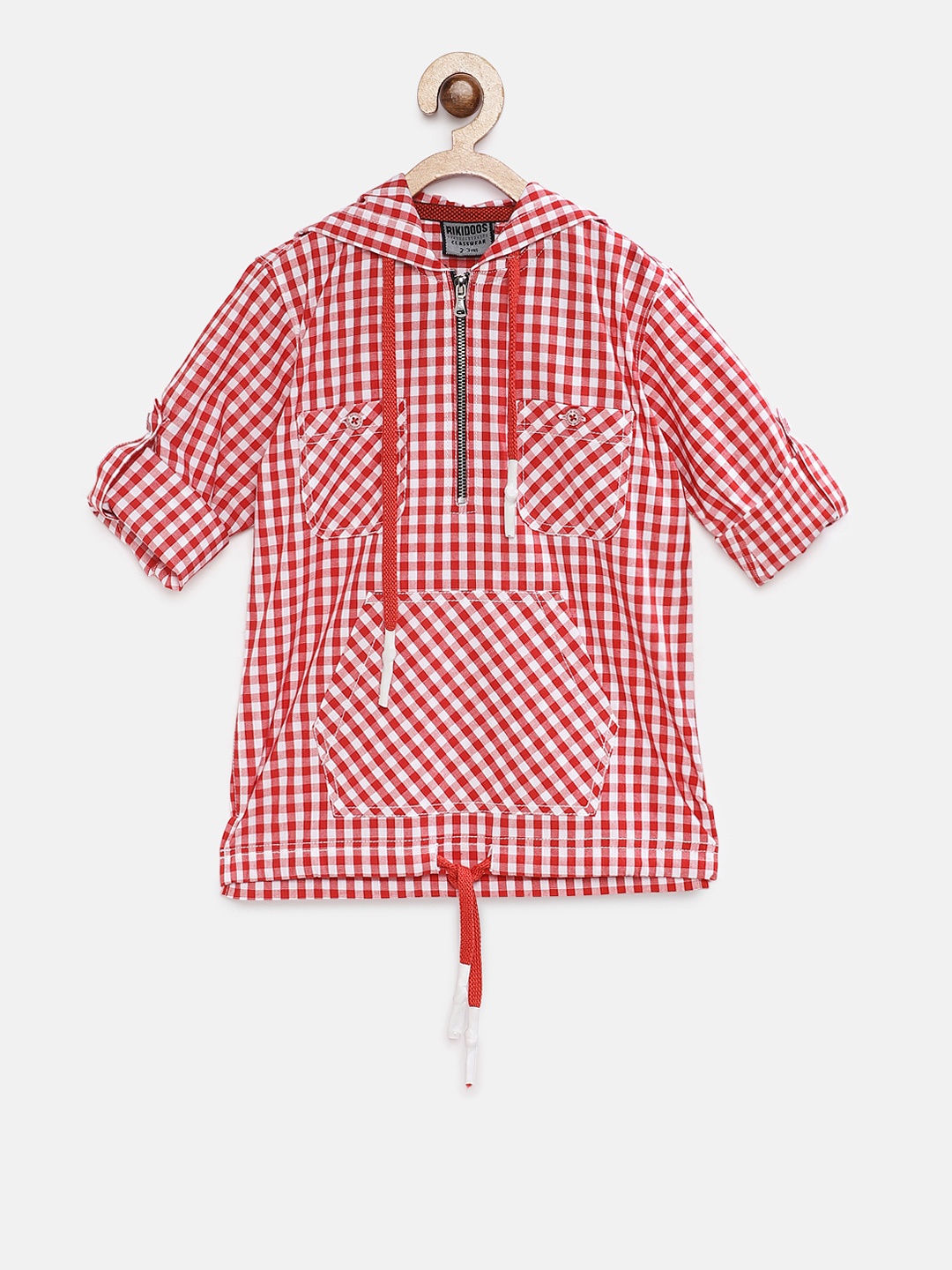

RIKIDOOS Boys Red & White Regular Fit Checked Casual Shirt