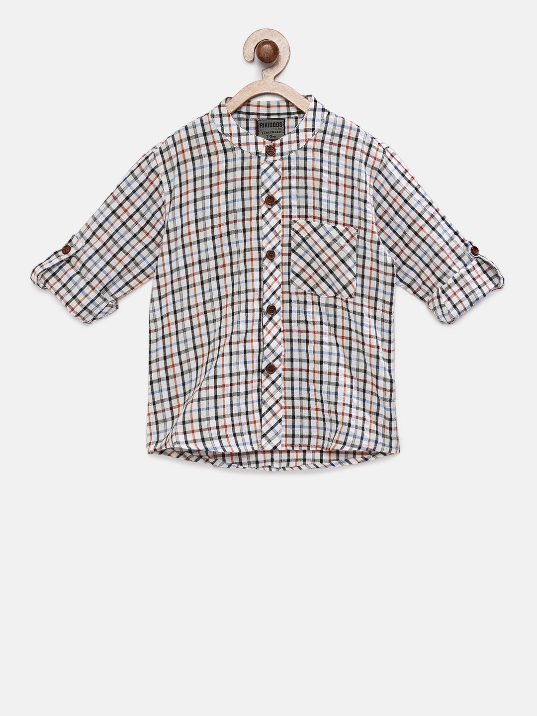 

RIKIDOOS Boys White & Black Regular Fit Checked Casual Shirt