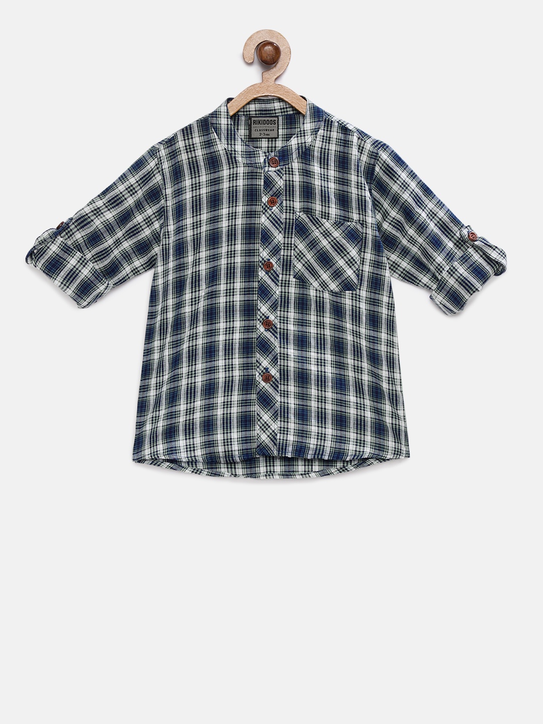 

RIKIDOOS Boys Green & White Regular Fit Checked Casual Shirt