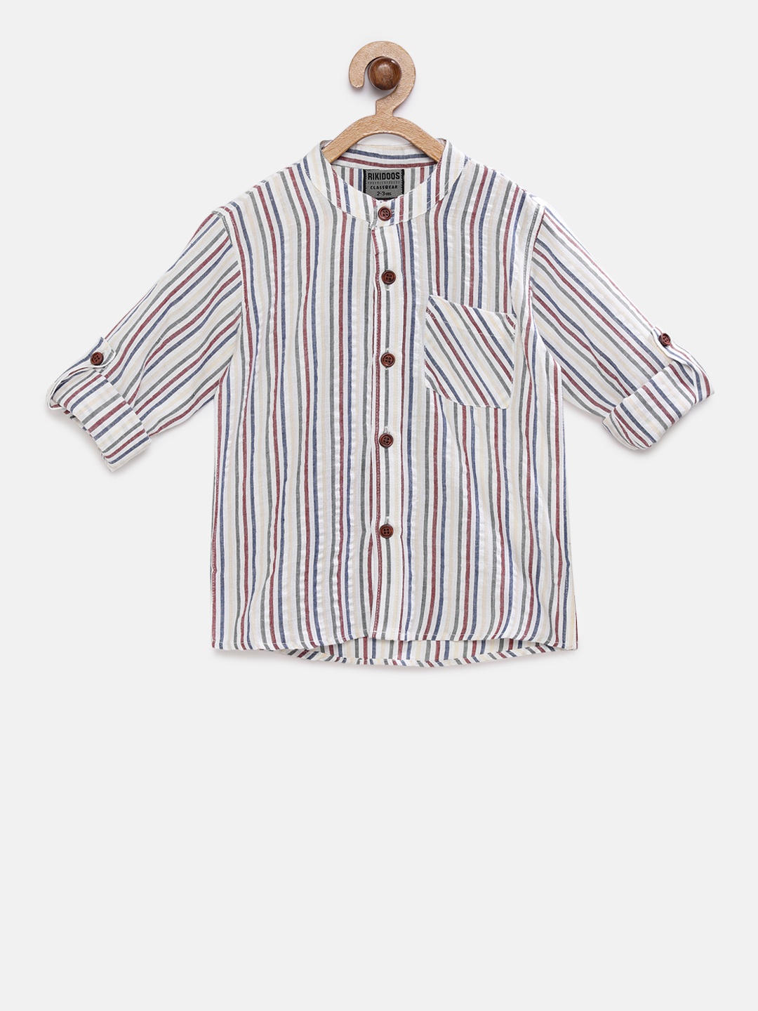 

RIKIDOOS Boys Multicoloured Regular Fit Striped Casual Shirt, Multi