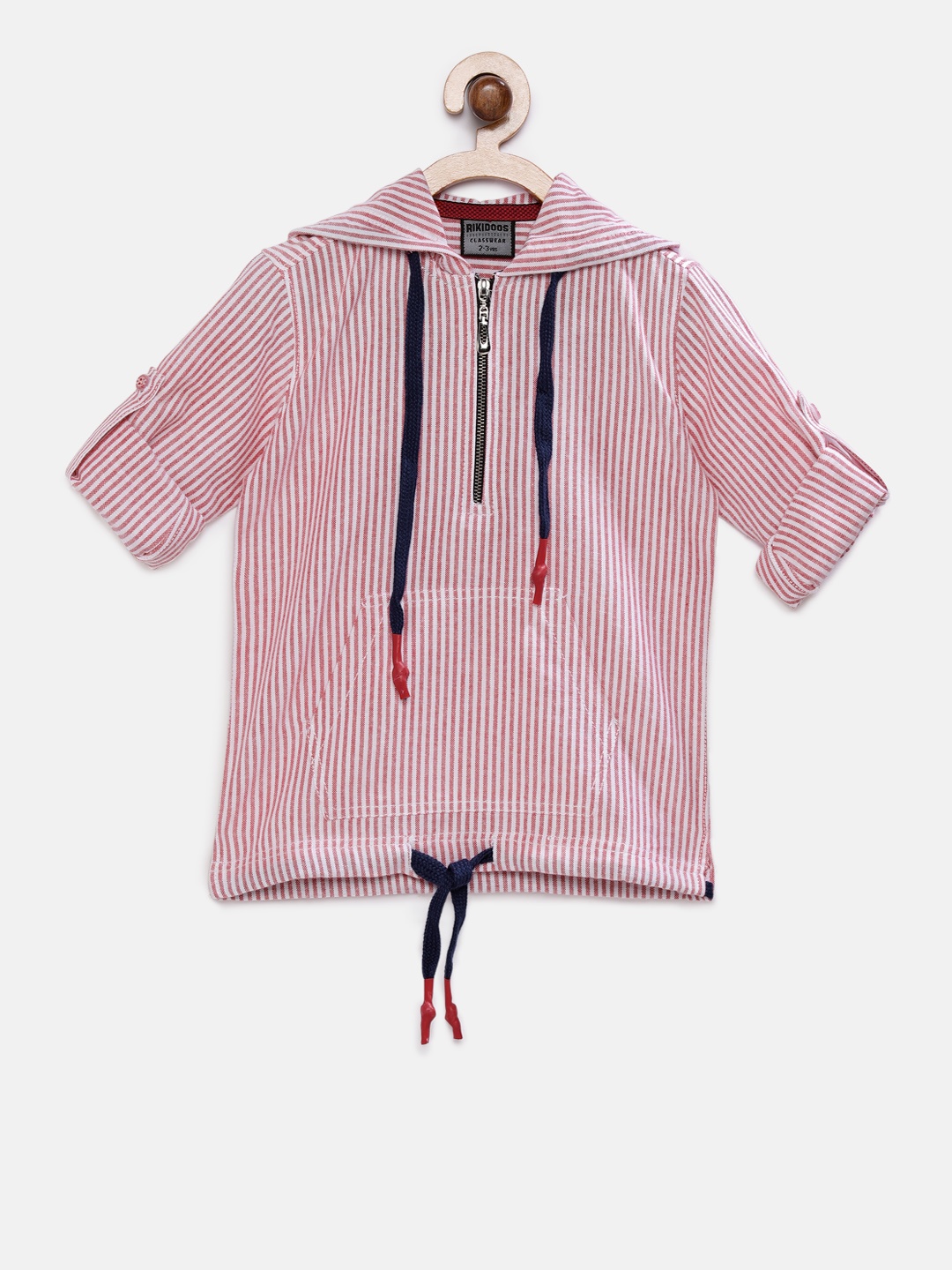 

RIKIDOOS Boys Red & White Checked Hood T-shirt