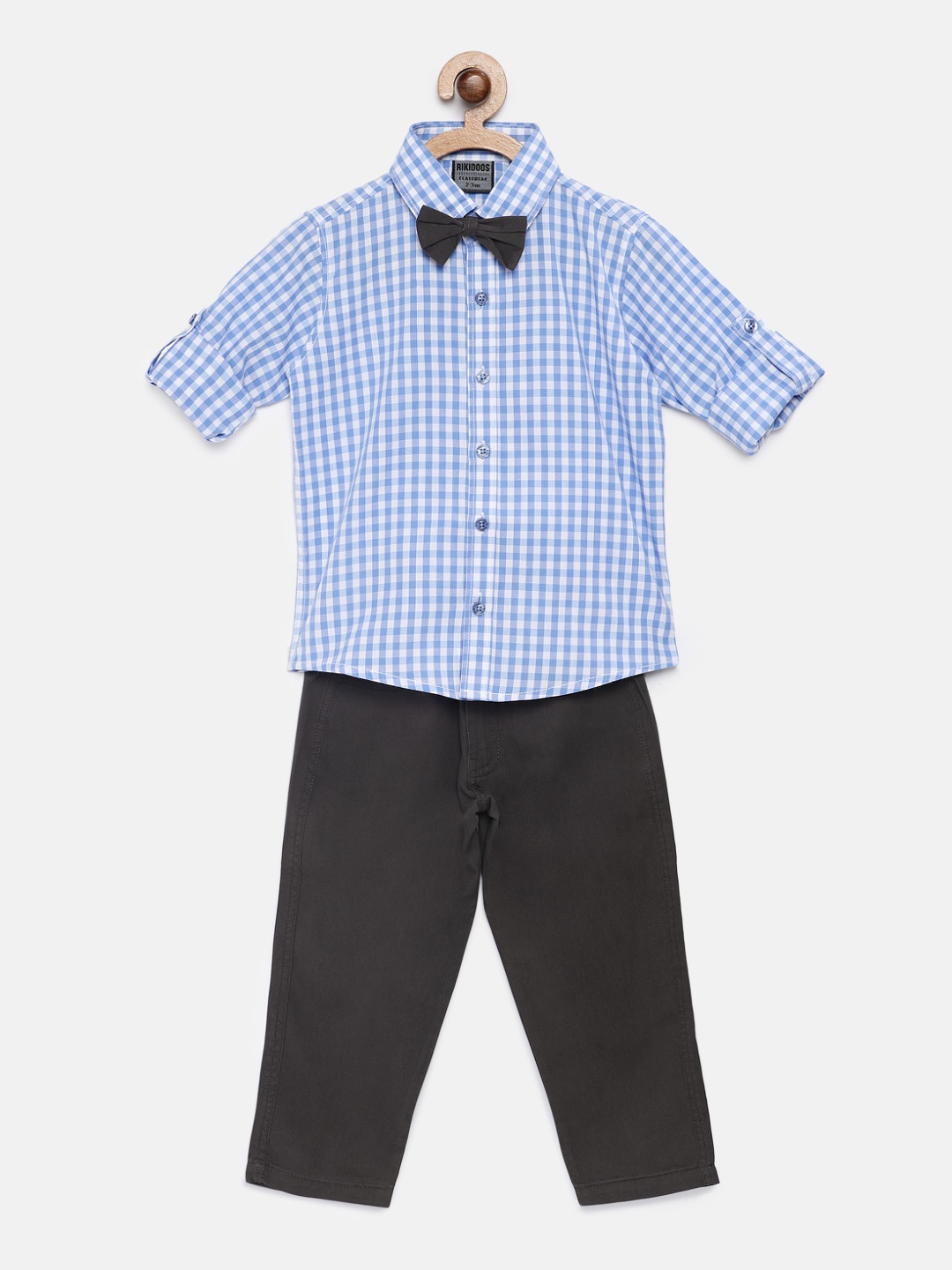 

RIKIDOOS Boys Blue & Grey Checked Shirt with Trousers