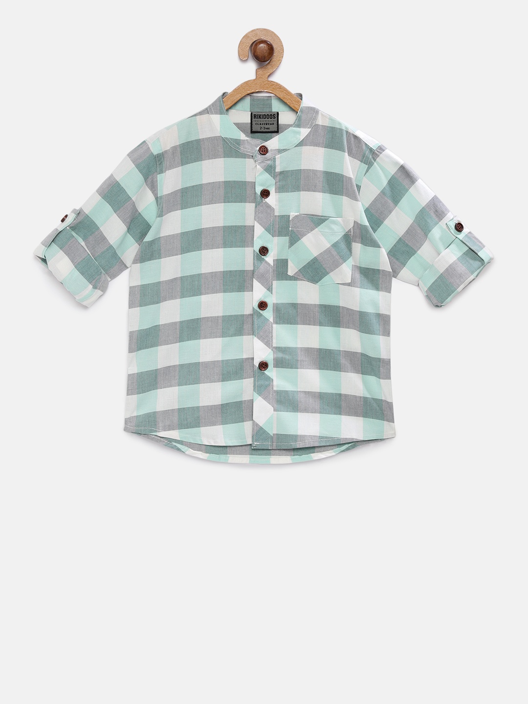 

RIKIDOOS Boys Green & White Regular Fit Checked Casual Shirt