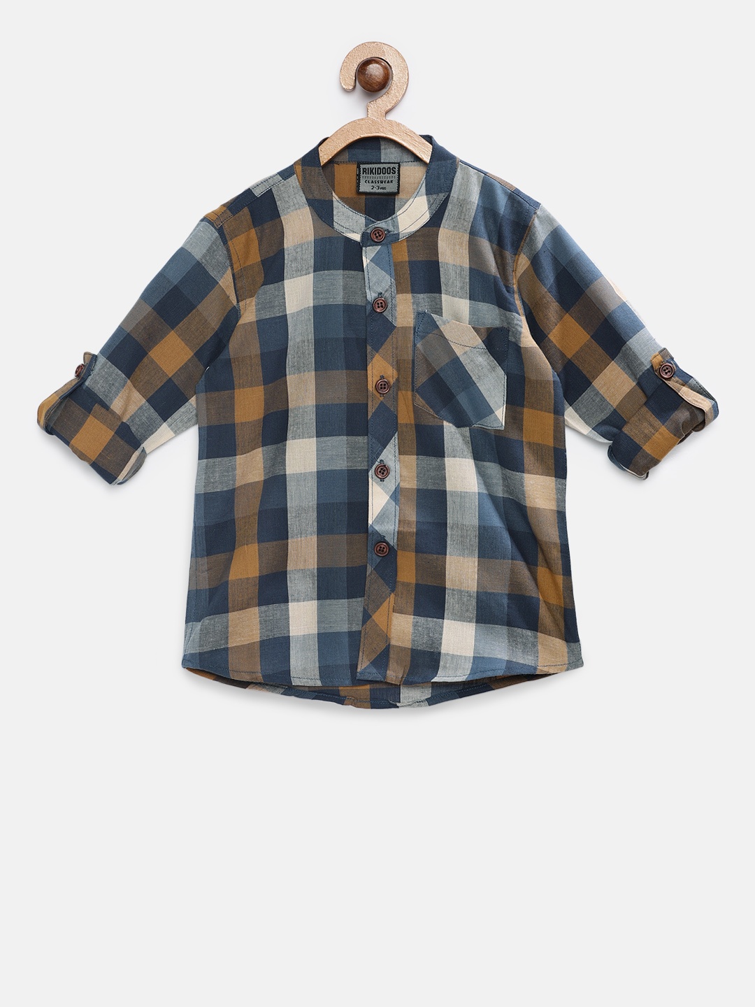 

RIKIDOOS Boys Blue & Beige Regular Fit Checked Casual Shirt