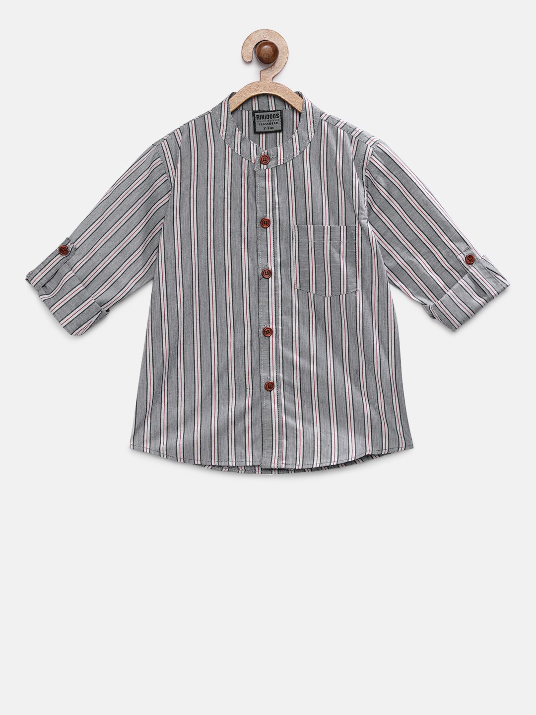 

RIKIDOOS Boys Grey Regular Fit Striped Casual Shirt