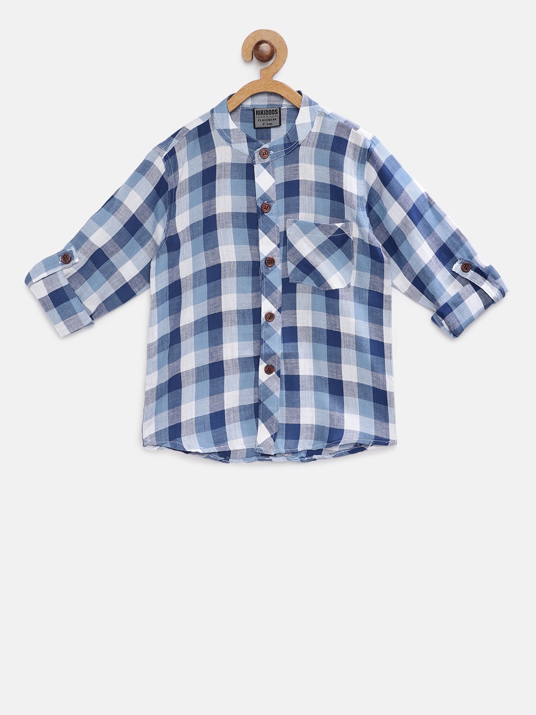 

RIKIDOOS Boys Blue & White Regular Fit Checked Casual Shirt