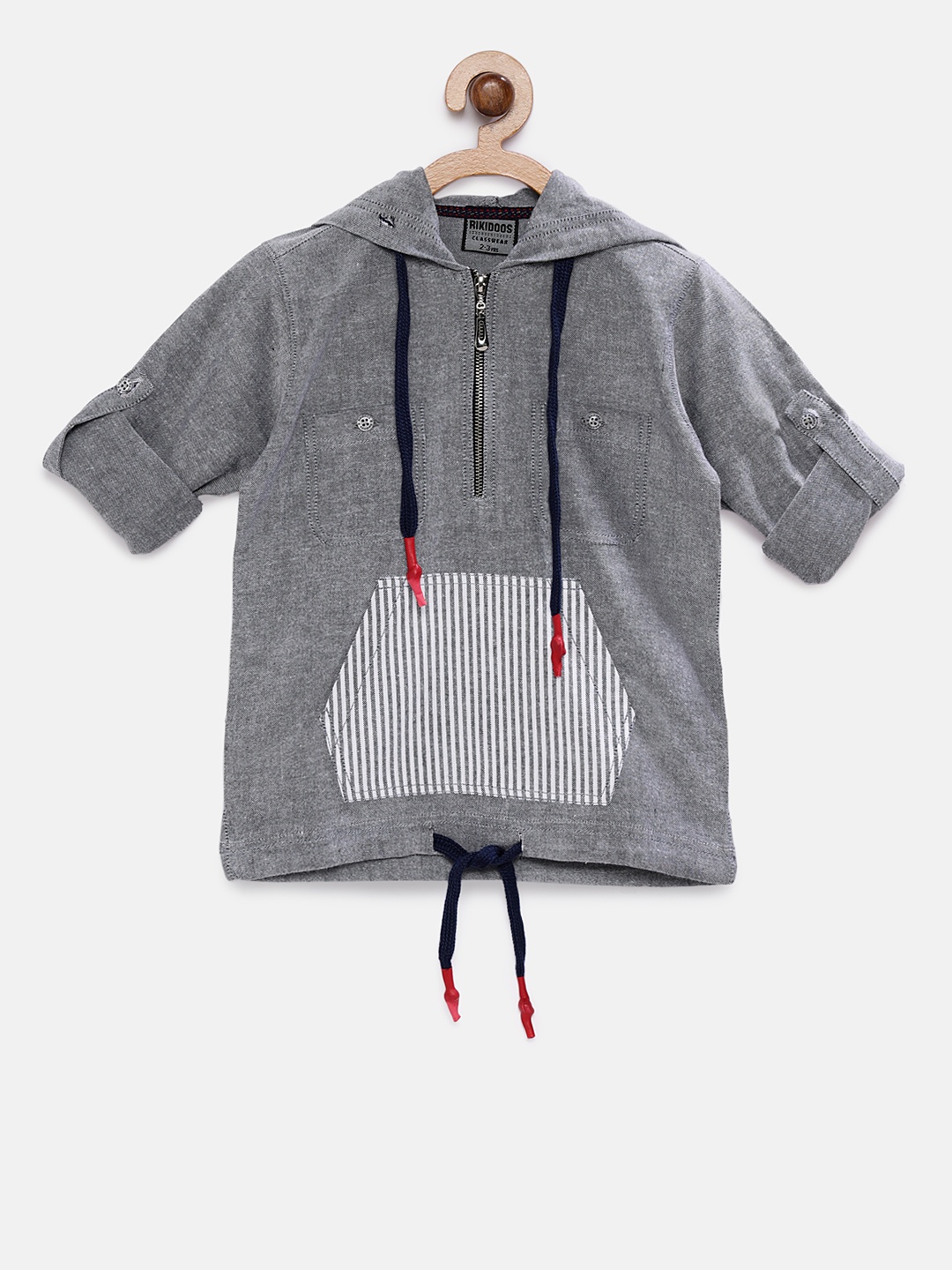 

RIKIDOOS Boys Grey Solid Hood T-shirt