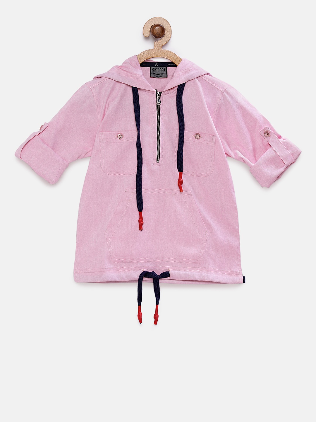 

RIKIDOOS Boys Pink Solid Hood T-shirt