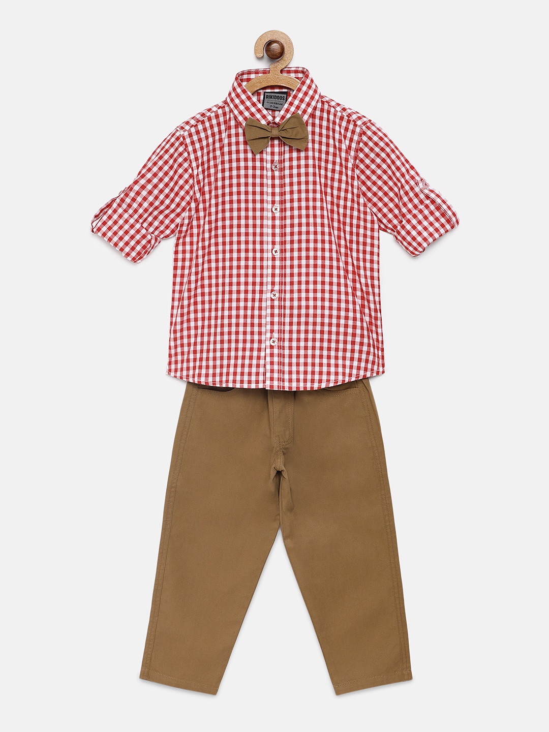 

RIKIDOOS Boys Red & Brown Checked Shirt with Trousers