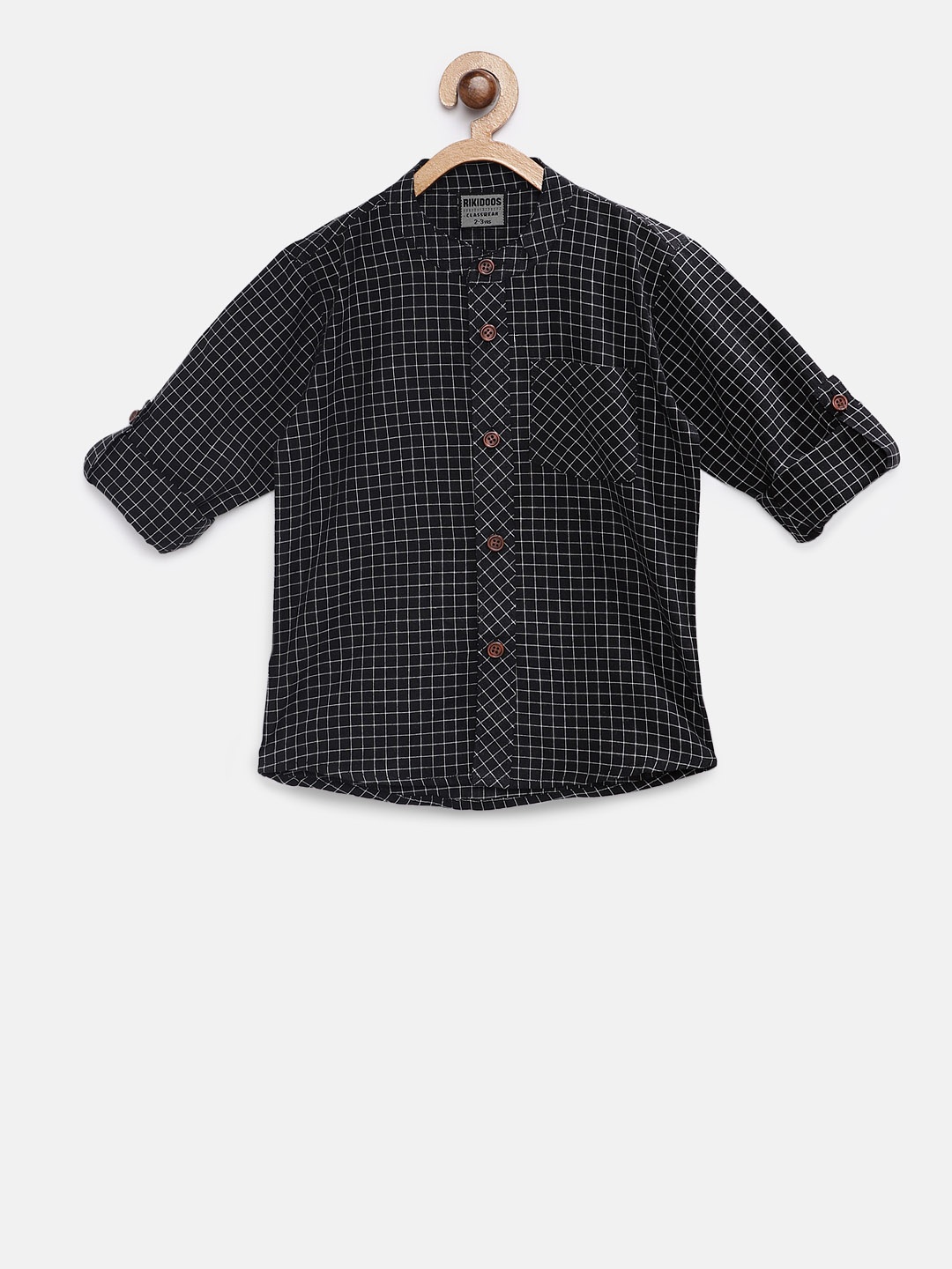 

RIKIDOOS Boys Black & White Regular Fit Checked Casual Shirt