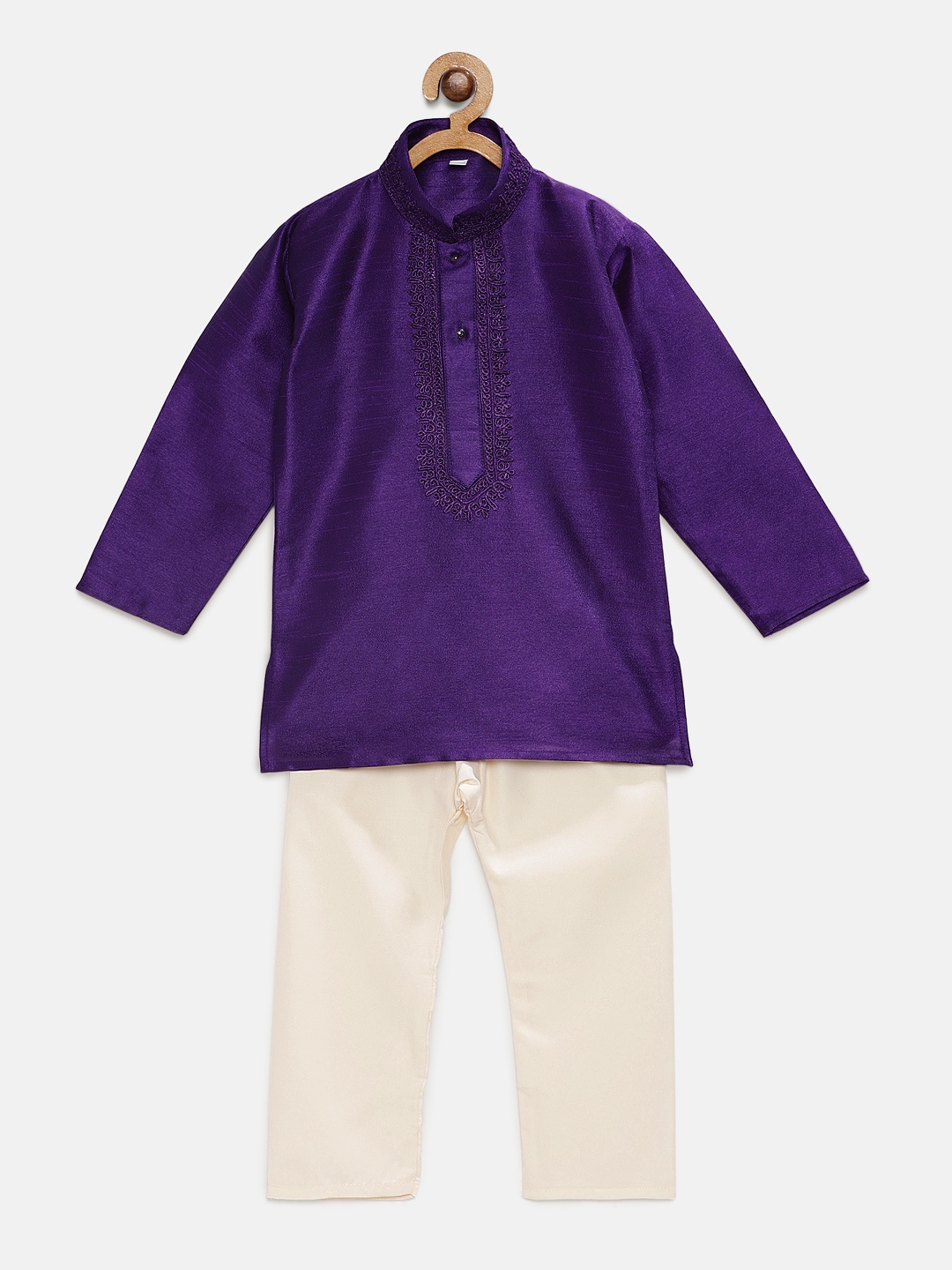 

RIKIDOOS Boys Purple & Cream-Coloured Solid Kurta with Pyjamas