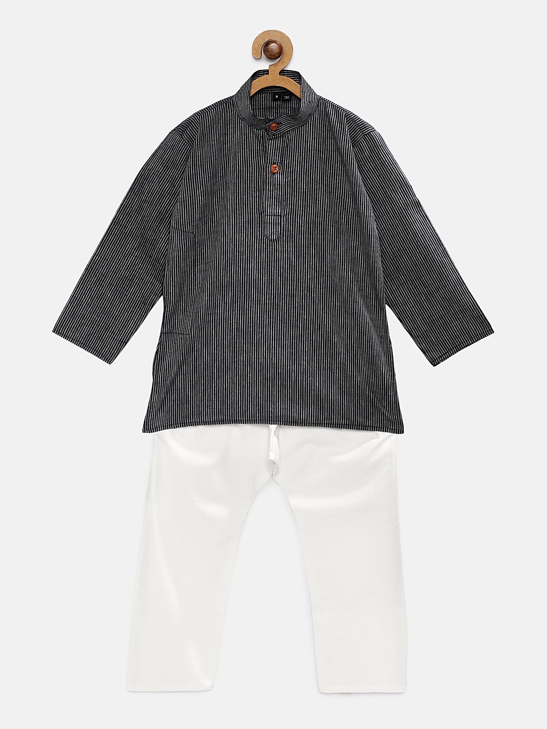 

RIKIDOOS Boys Black & White Striped Kurta with Pyjamas