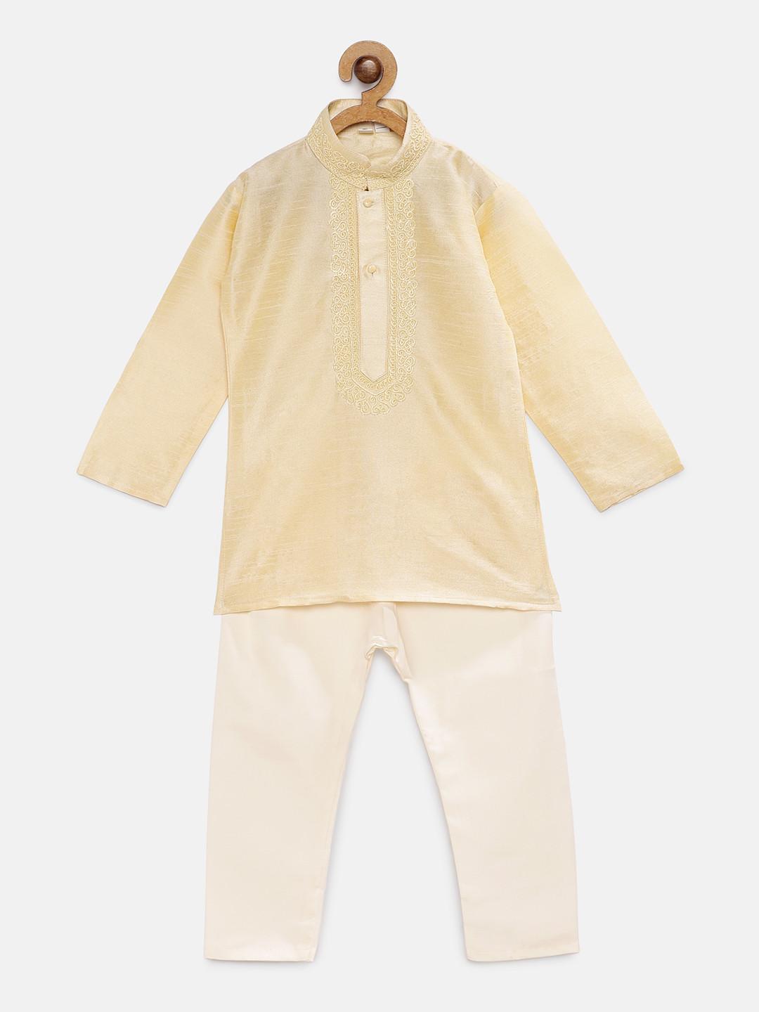 

RIKIDOOS Boys Cream-Coloured Solid Kurta with Pyjamas