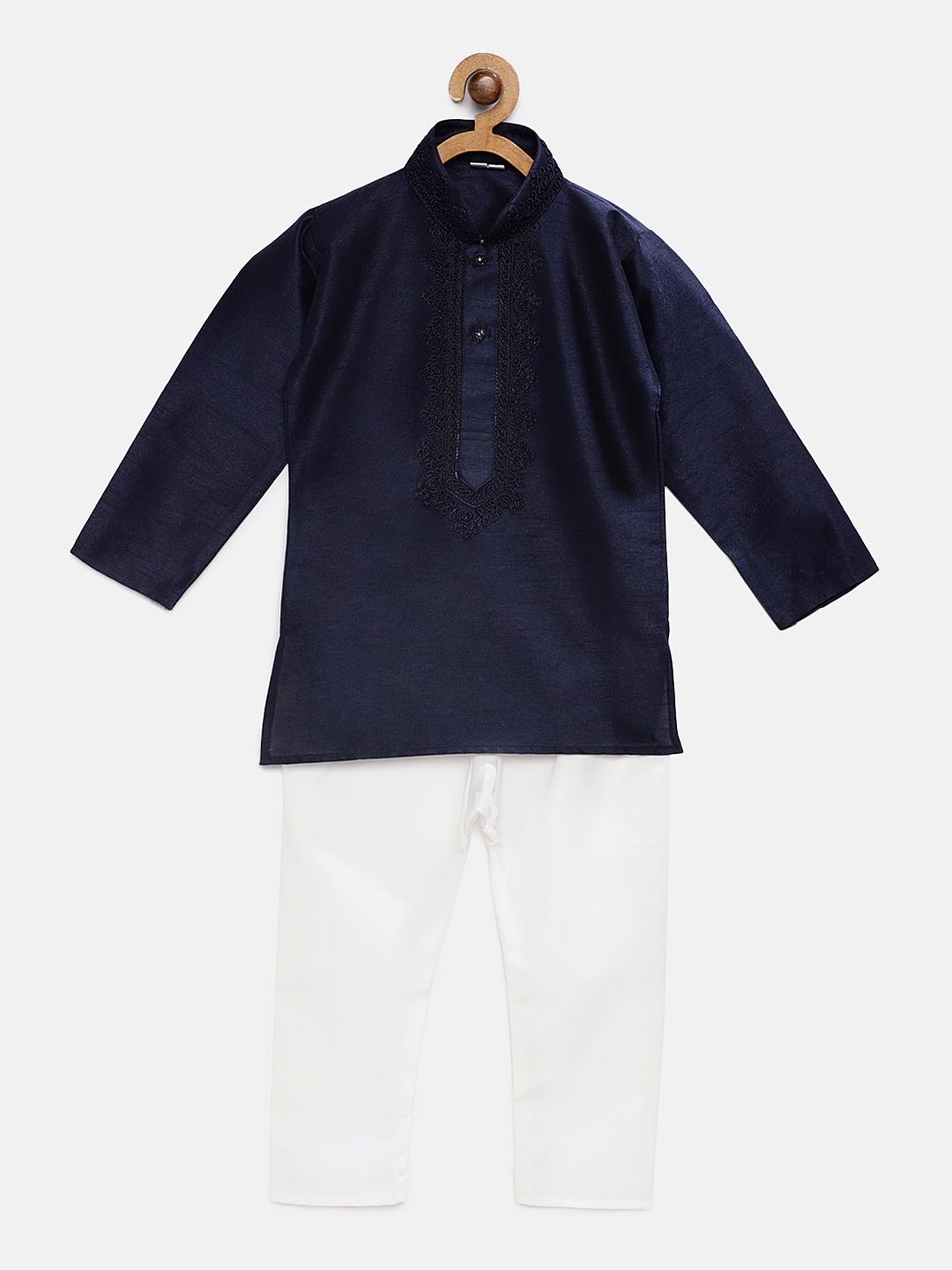 

RIKIDOOS Boys Navy Blue & White Solid Kurta with Pyjamas