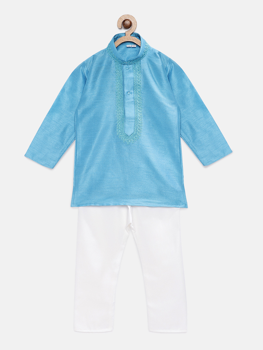 

RIKIDOOS Boys Blue & White Solid Kurta with Pyjamas
