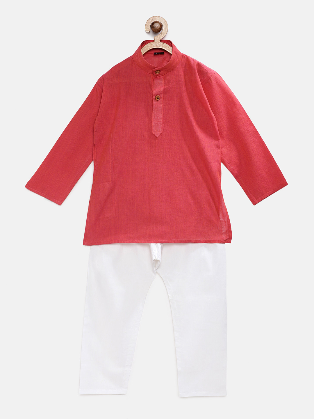 

RIKIDOOS Boys Pink & White Solid Kurta with Pyjamas