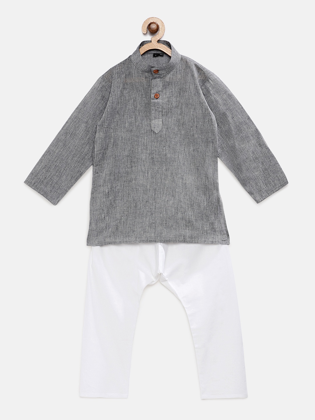 

RIKIDOOS Boys Grey & White Solid Kurta with Pyjamas