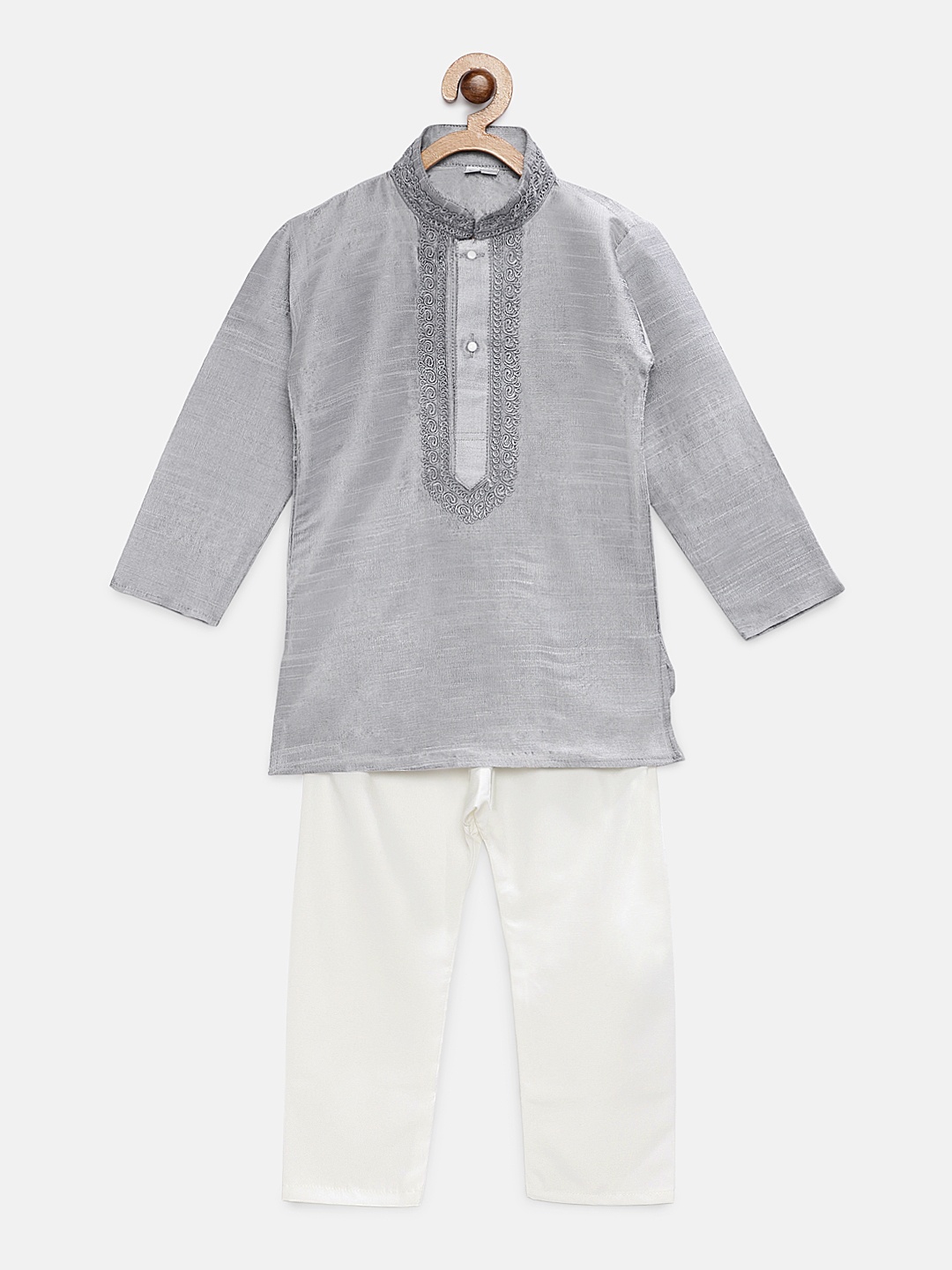 

RIKIDOOS Boys Grey Solid Kurta with Pyjamas