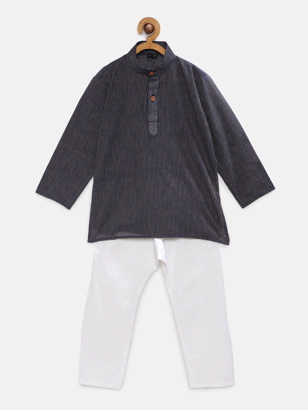 

RIKIDOOS Boys Navy Blue & White Striped Kurta with Pyjamas