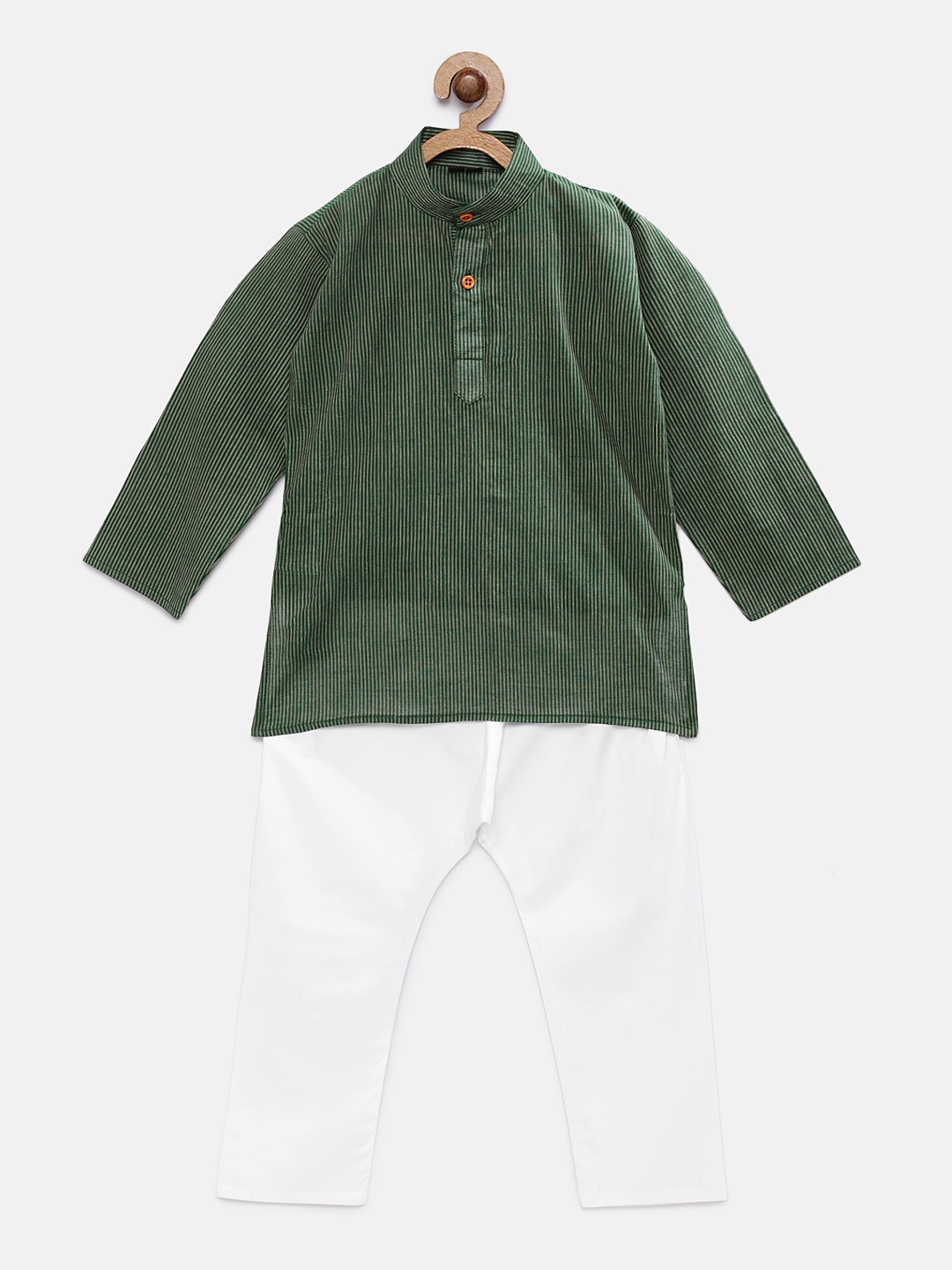 

RIKIDOOS Boys Green & White Striped Kurta with Pyjamas