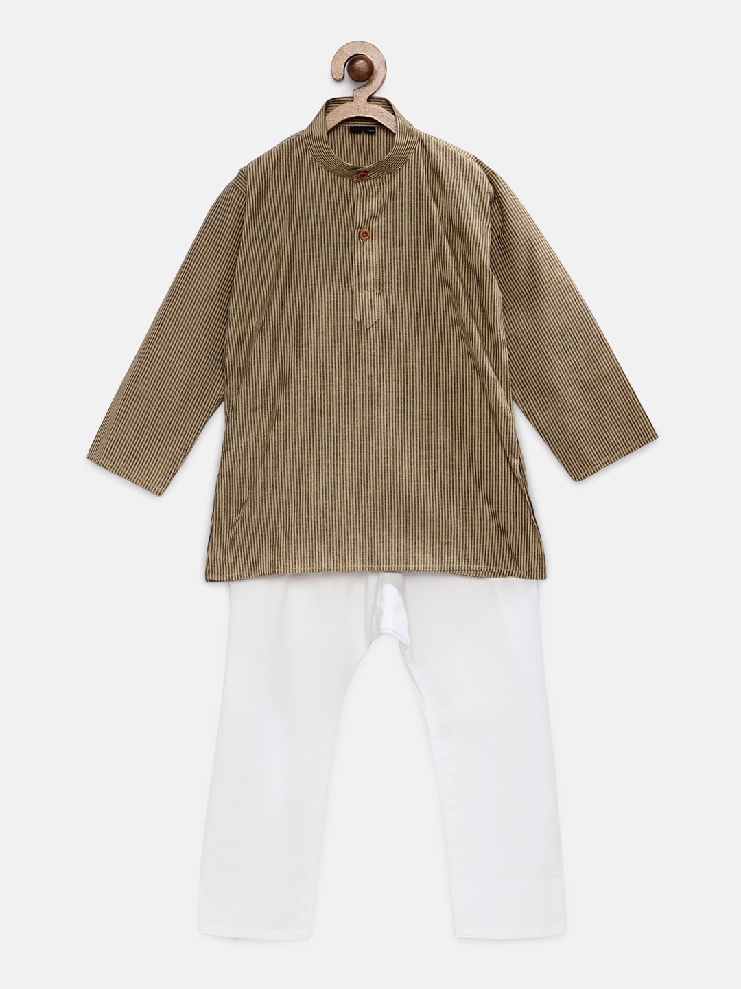 

RIKIDOOS Boys Khaki & White Striped Kurta with Pyjamas