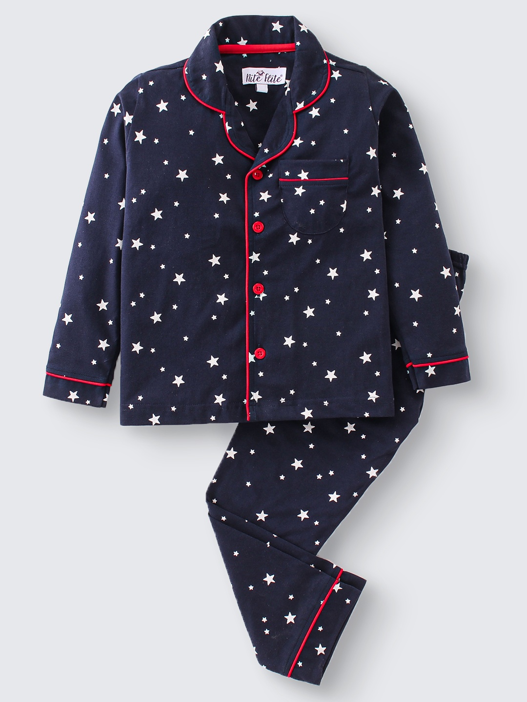 

Nite Flite Boys Navy Blue & White Printed Night Suit